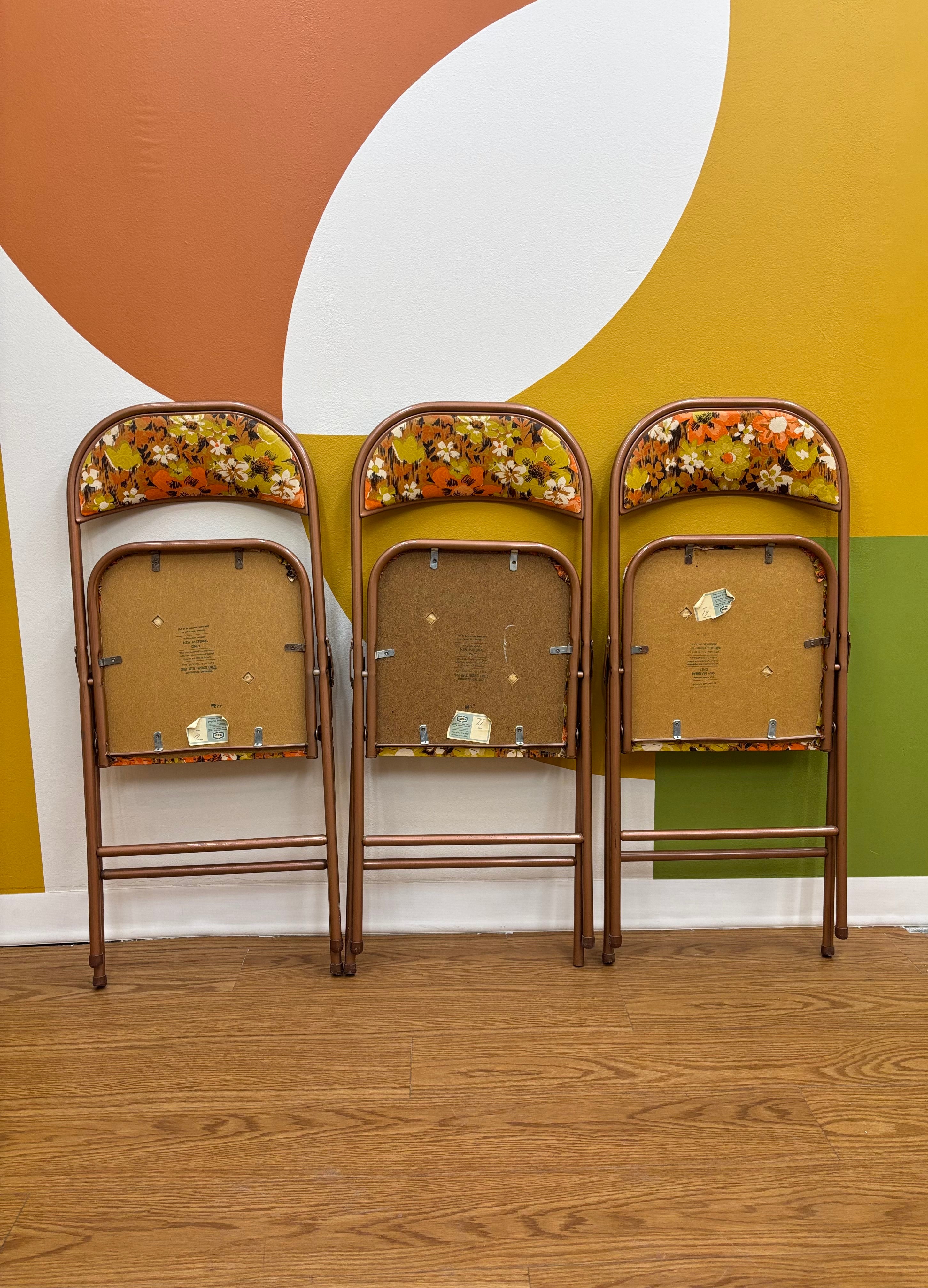 (3) Floral Cooey Folding Chairs