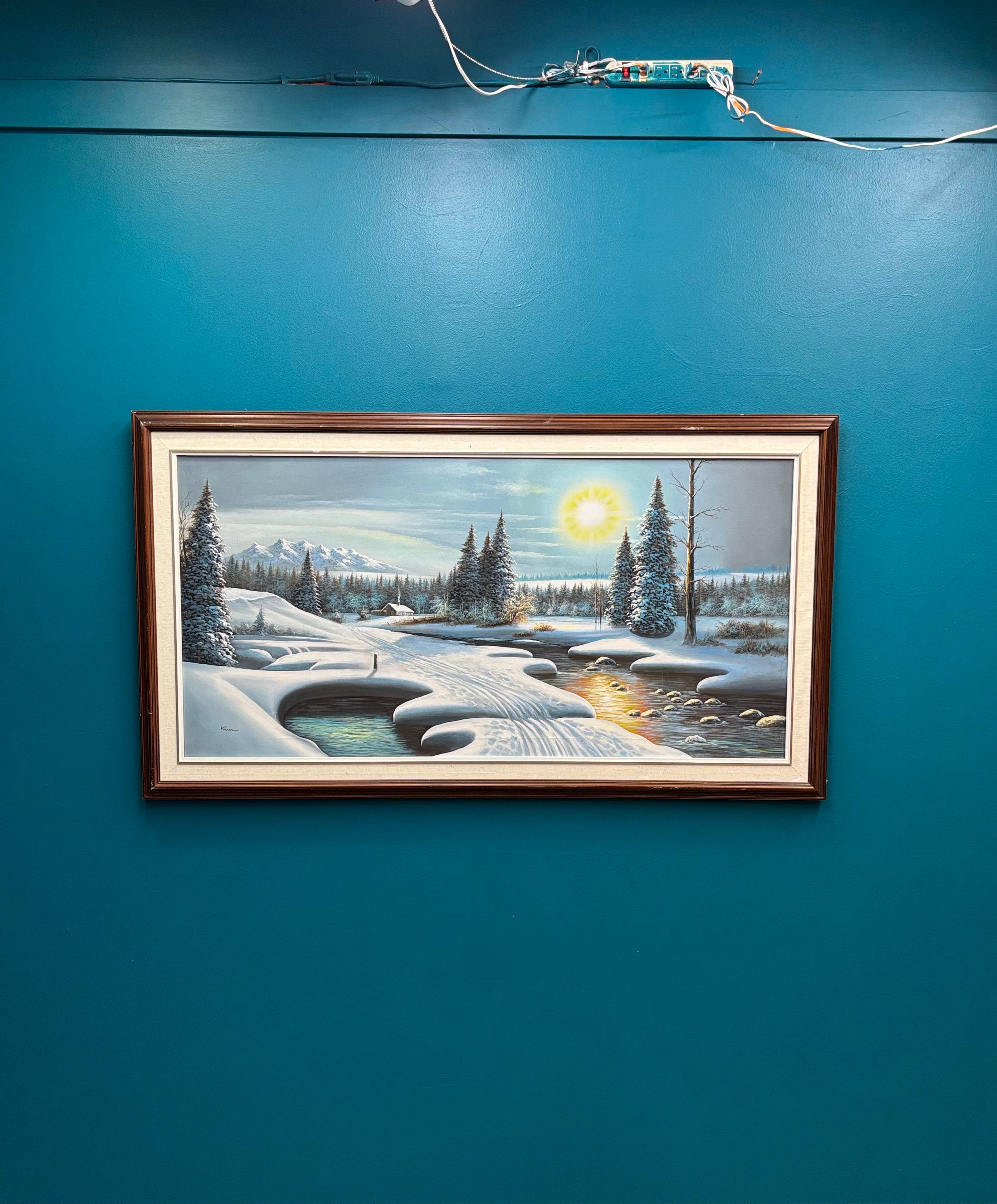 Large Framed Winter Landscape Painting