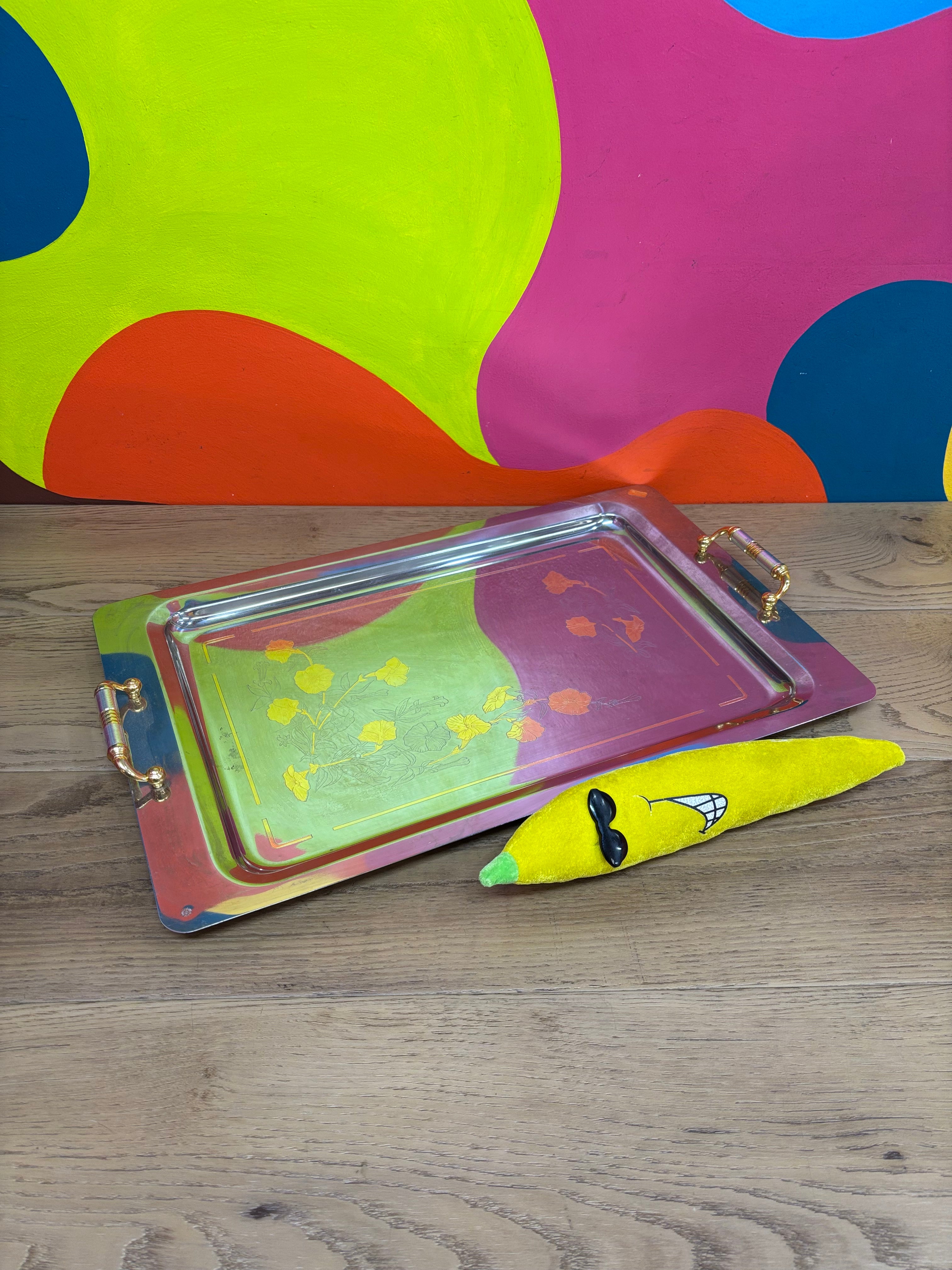 Floral Etched Metal Tray