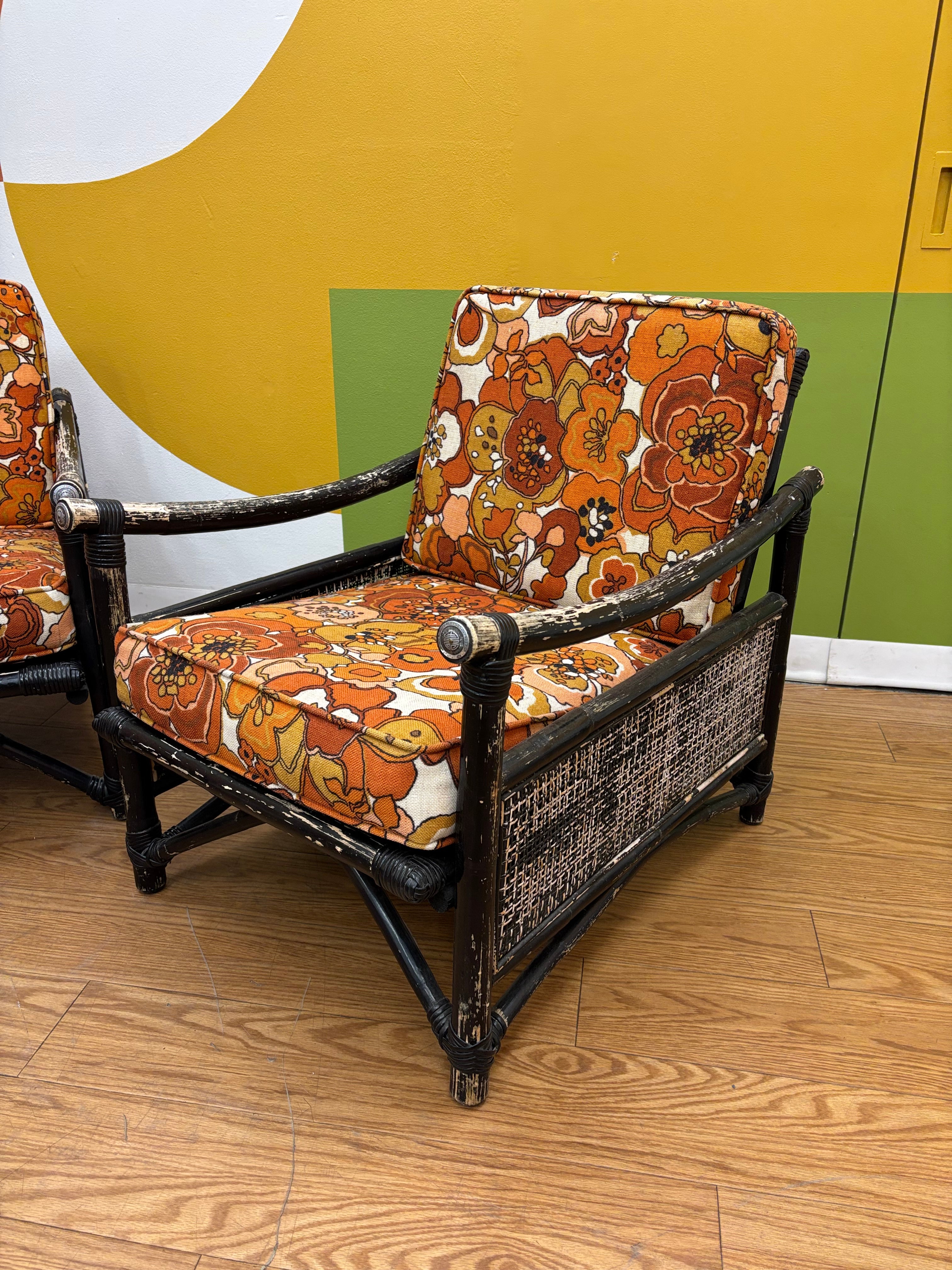 Rattan Loveseat & Matching Armchair