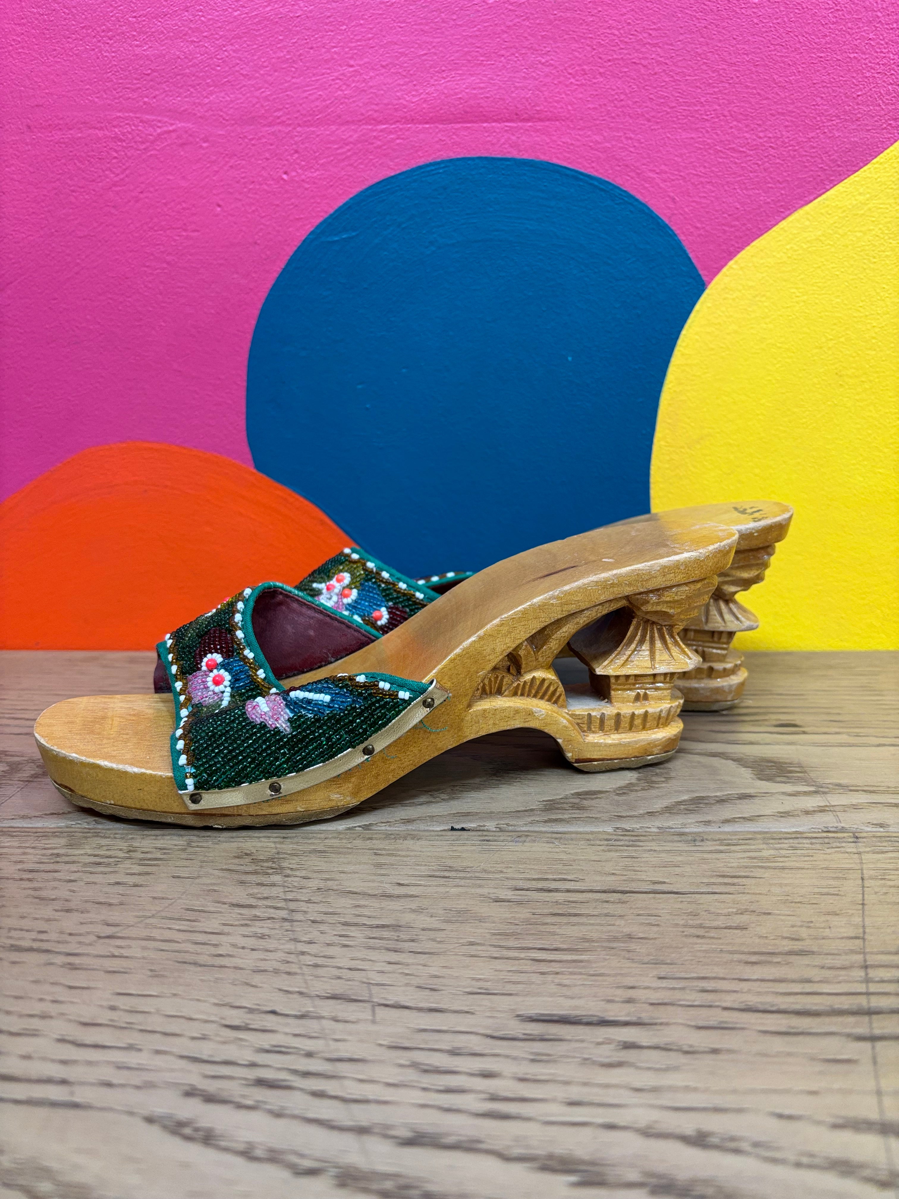 Wood Carved Sandals - Size 7