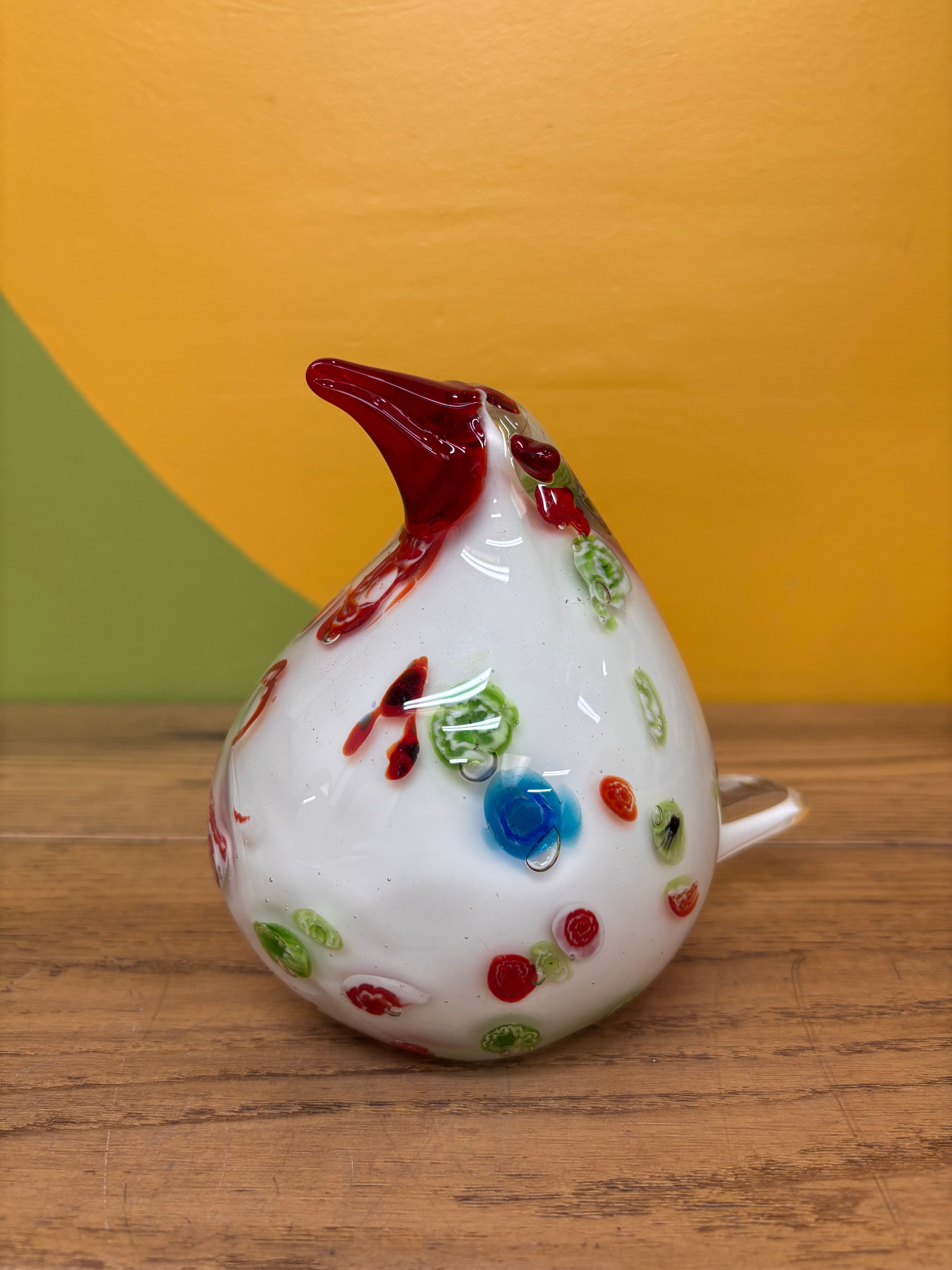 Glass Spotted Rooster Figurine