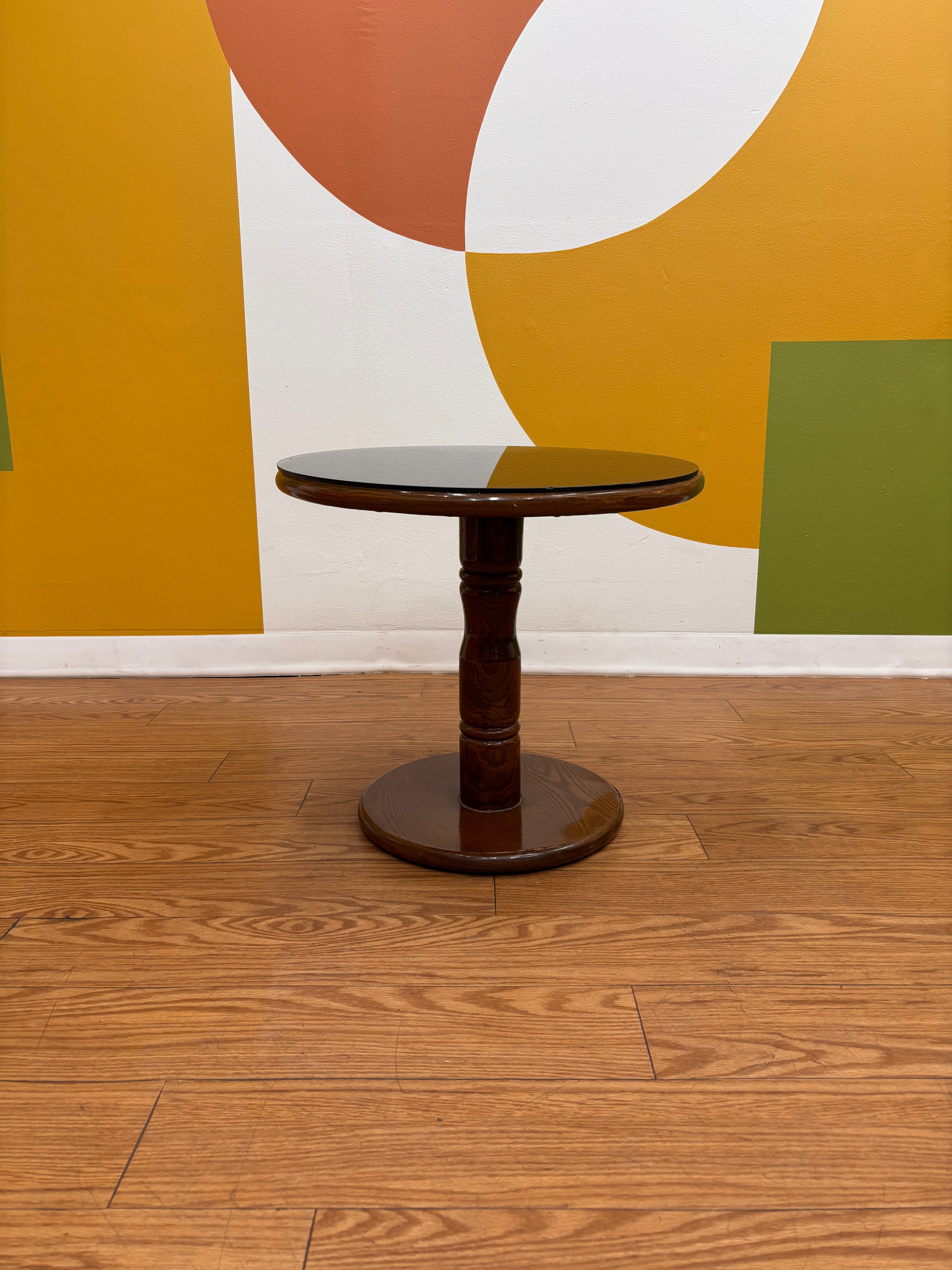 Round Glass Top Wood Table