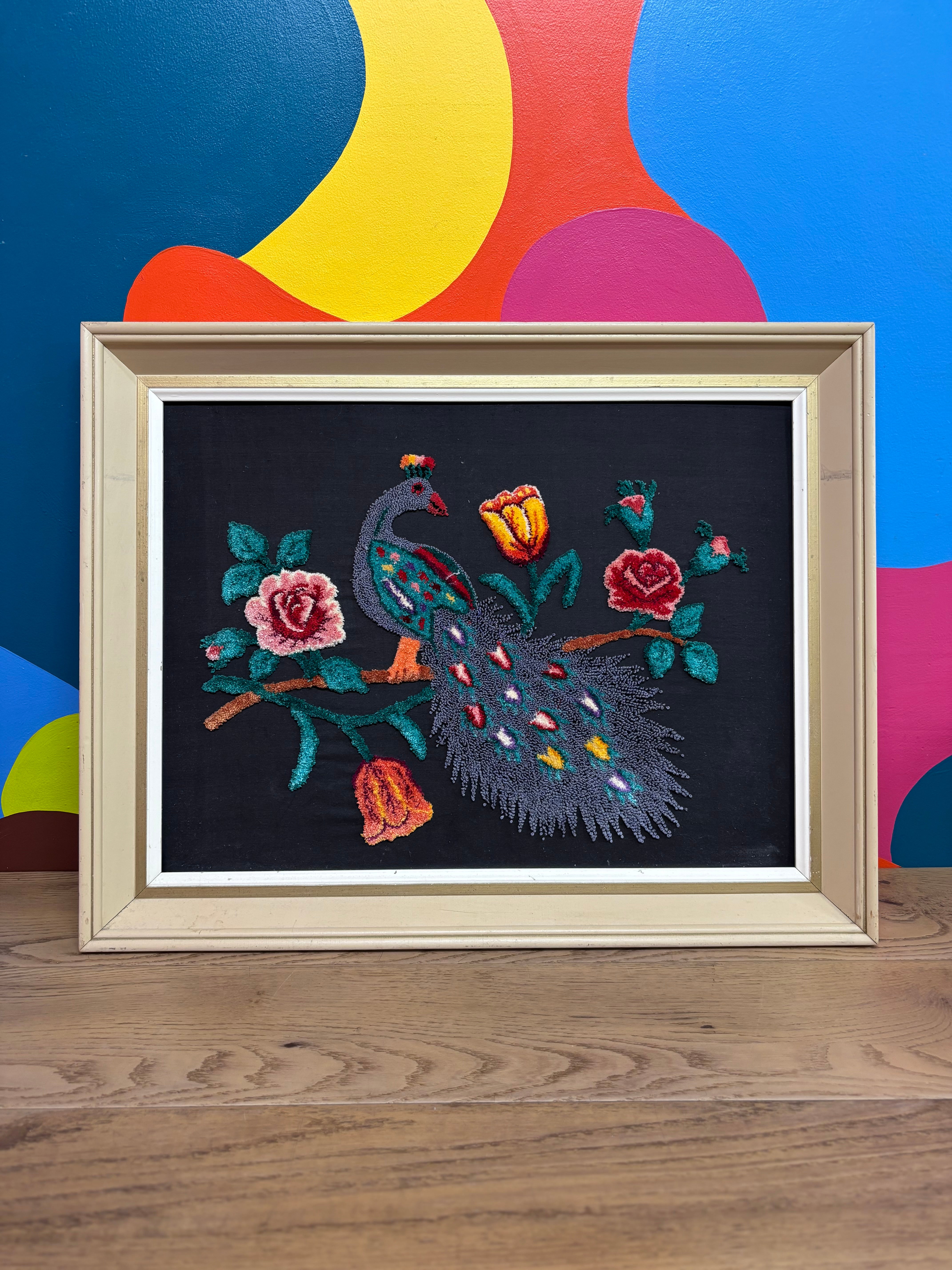 Embroidered Peacock Art Piece