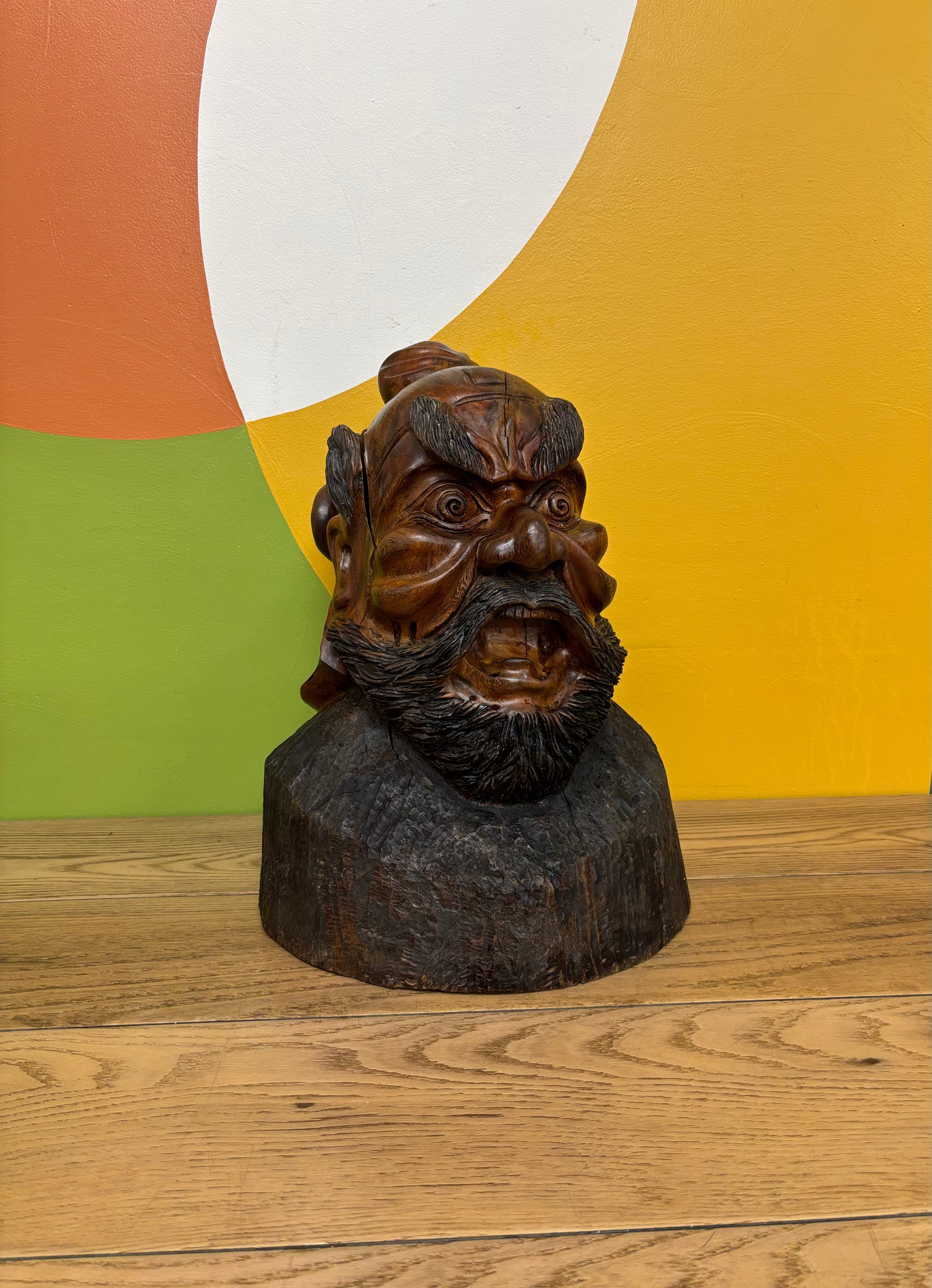 Wood Carved Head Sculpture
