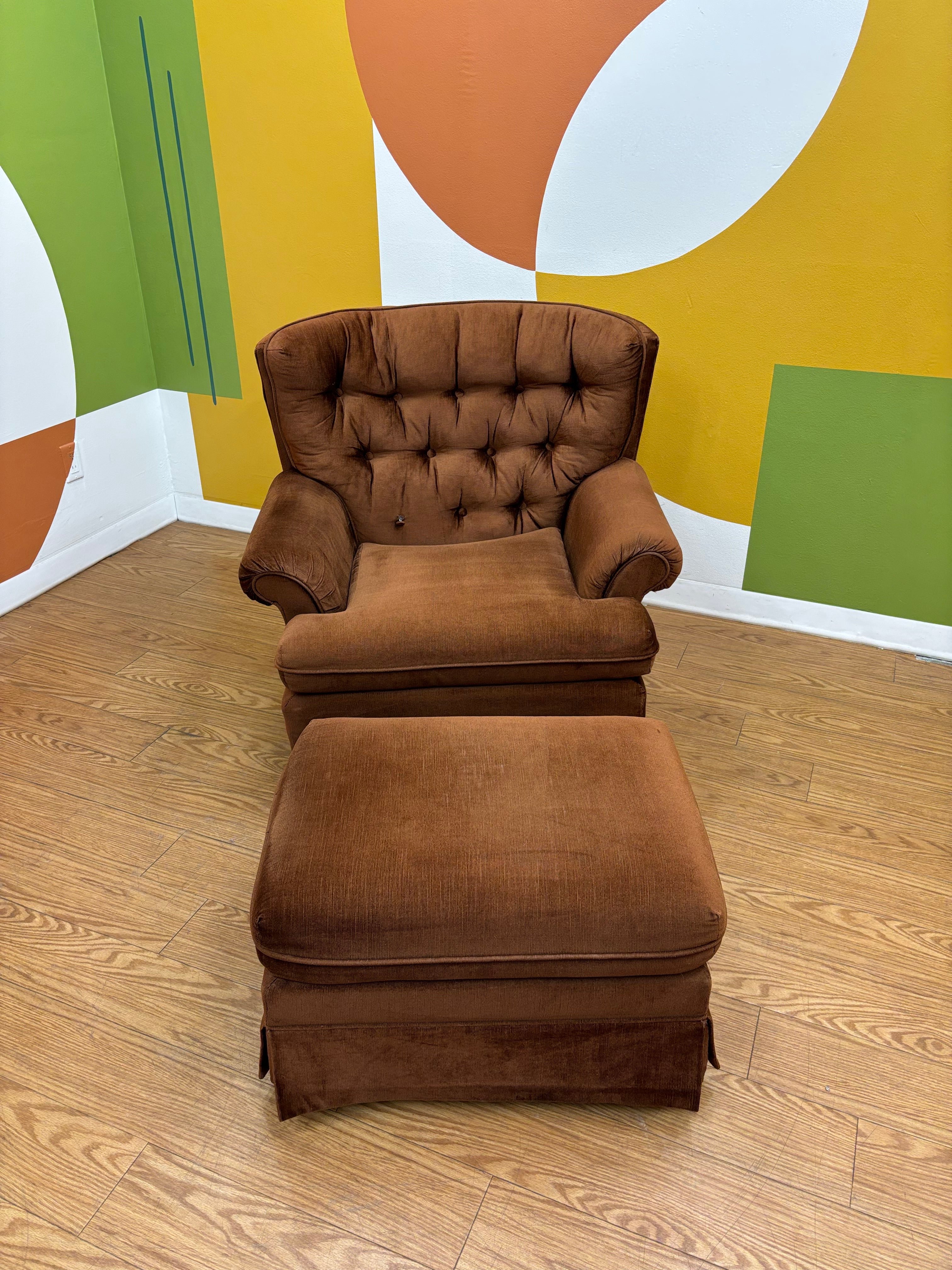 Brown Armchair & Ottoman