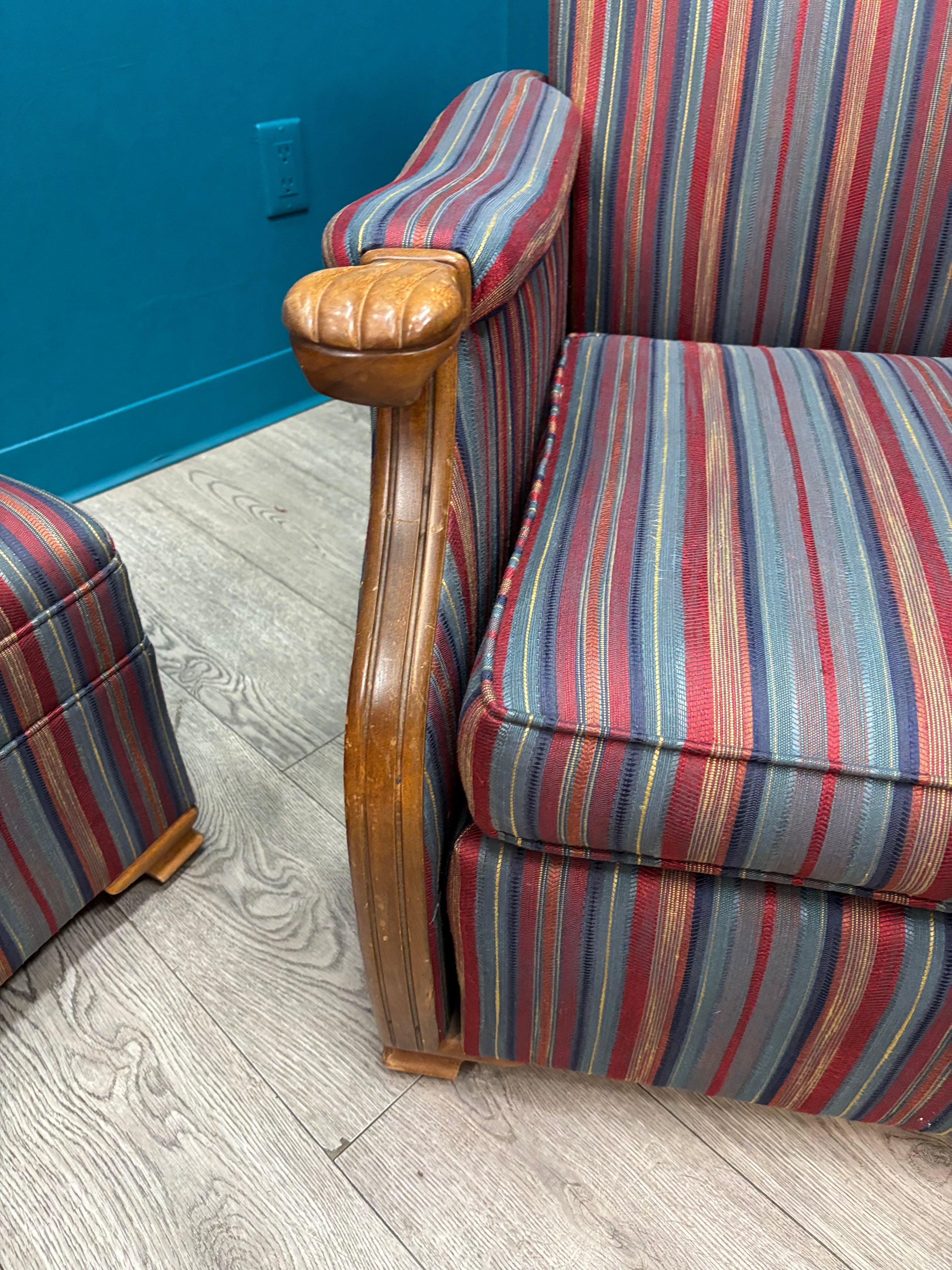 Striped Armchair with Ottoman