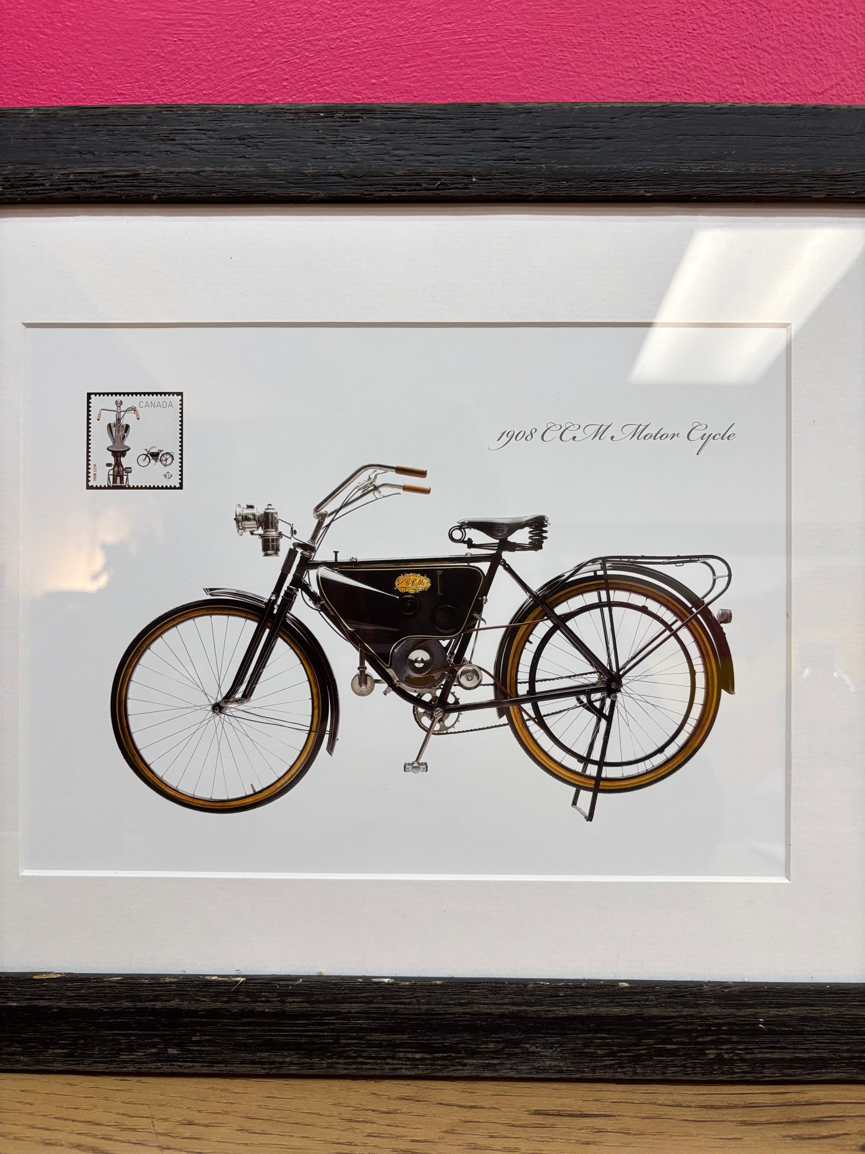 Framed 1908 CCM Motor Cycle