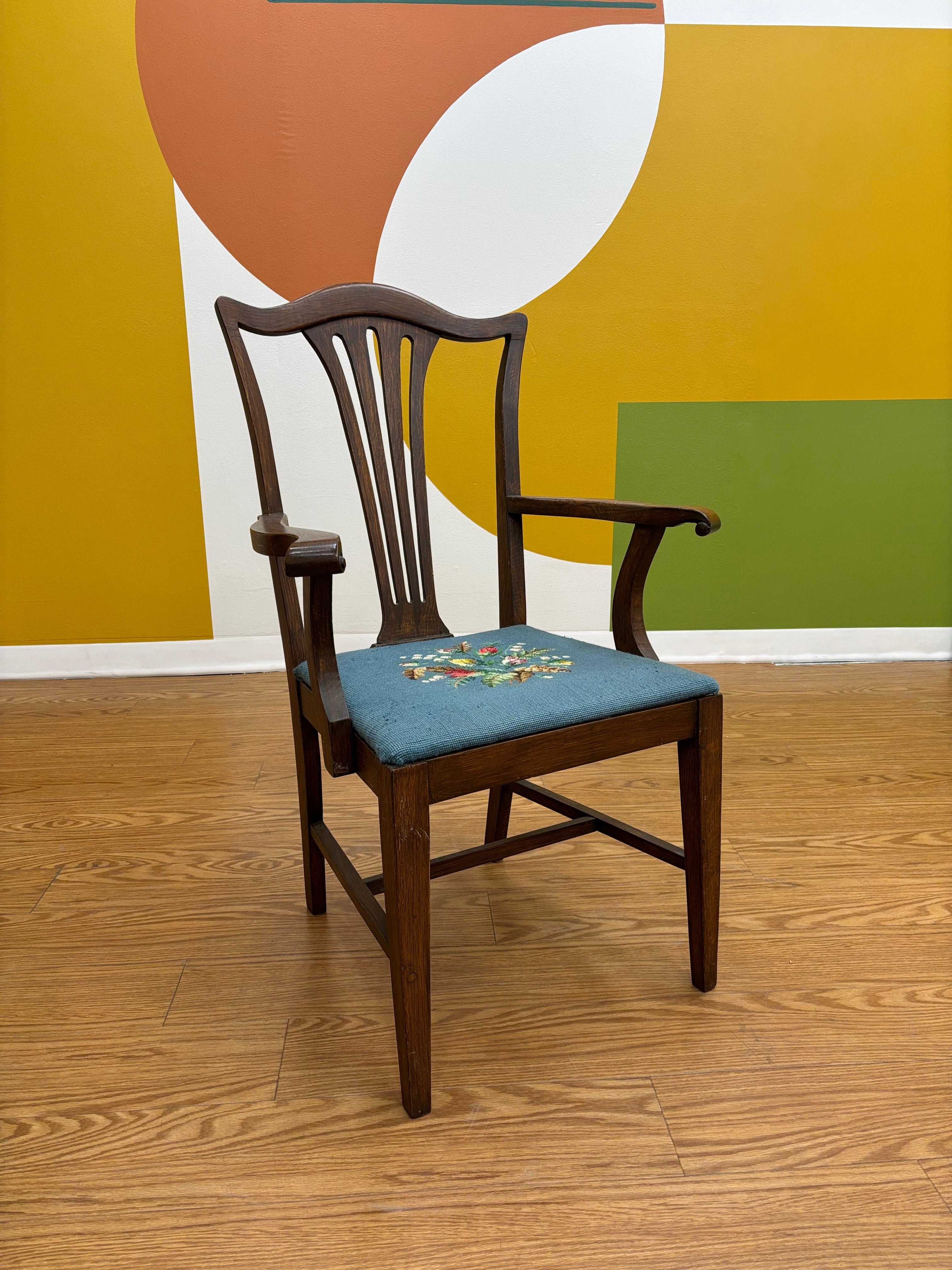 Wood Accent Chair with Needlepoint Cushion