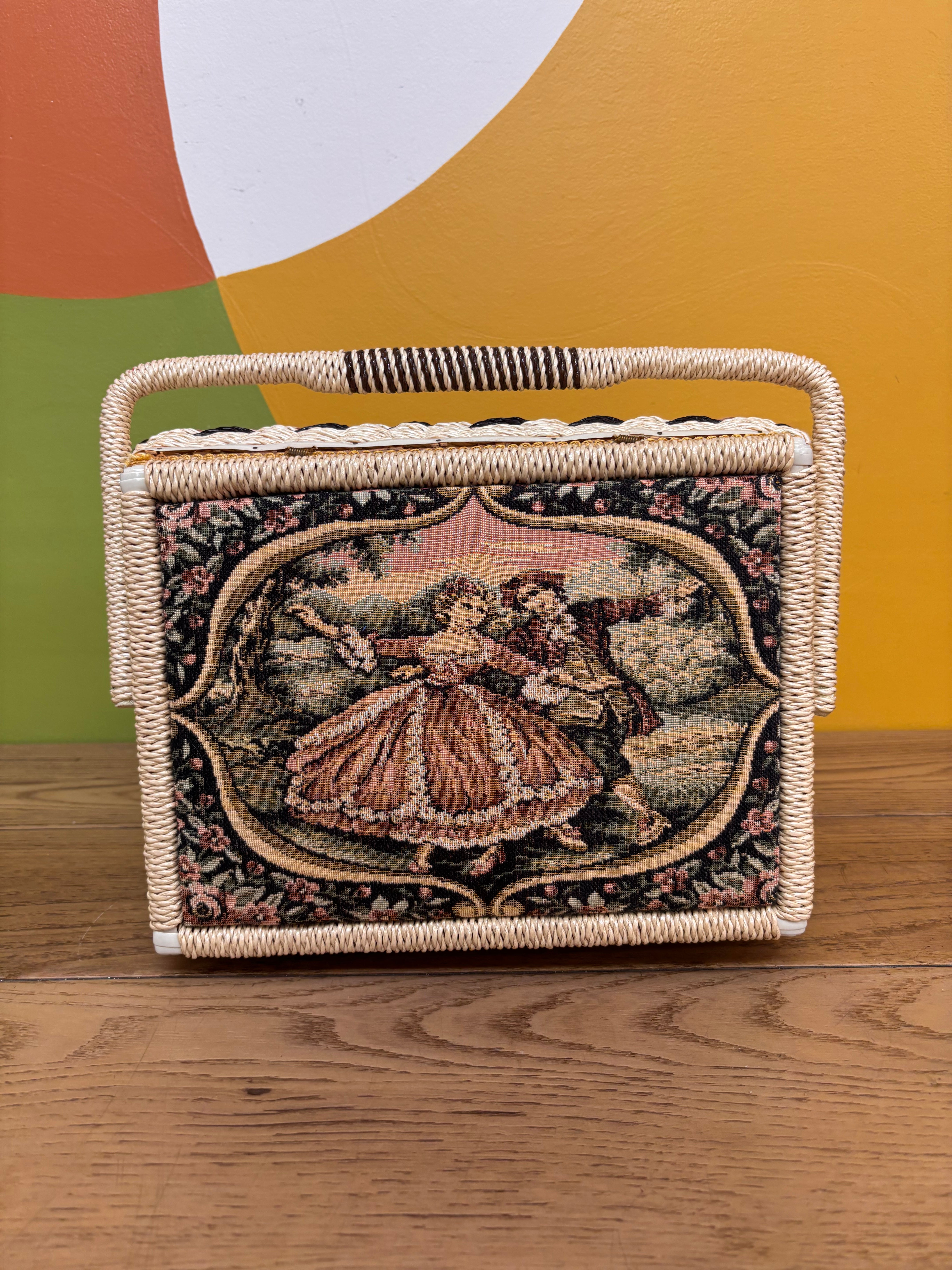 Wicker Fabric Tapestry Sewing Basket