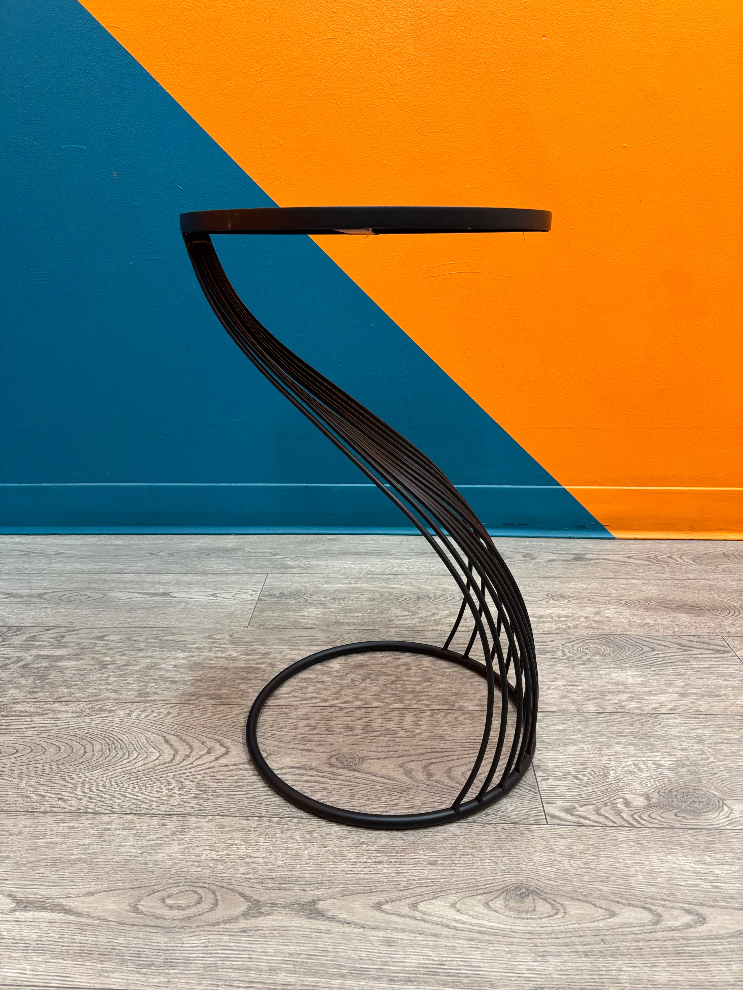 Curved Metal & Glass Side Table