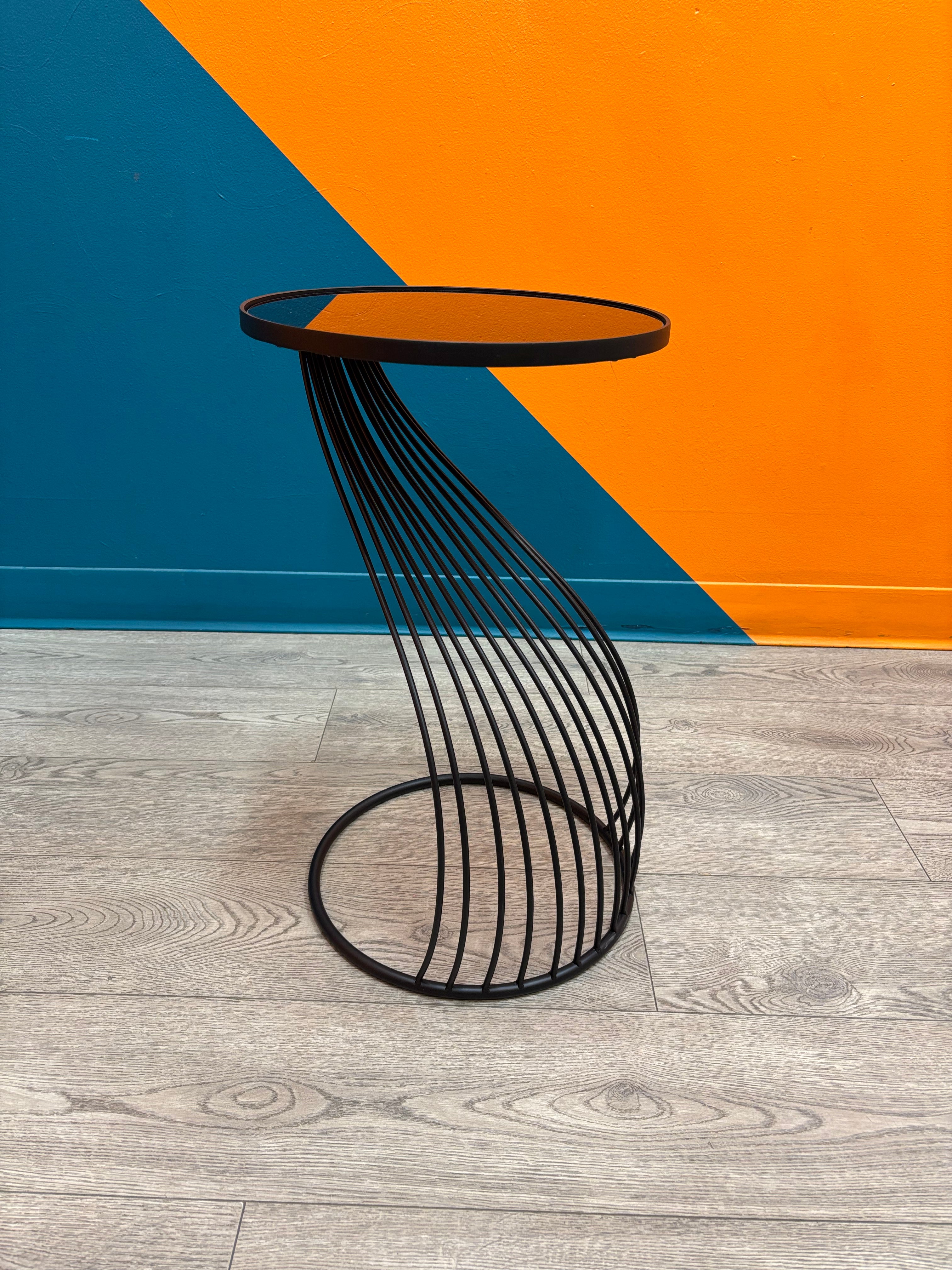 Curved Metal & Glass Side Table
