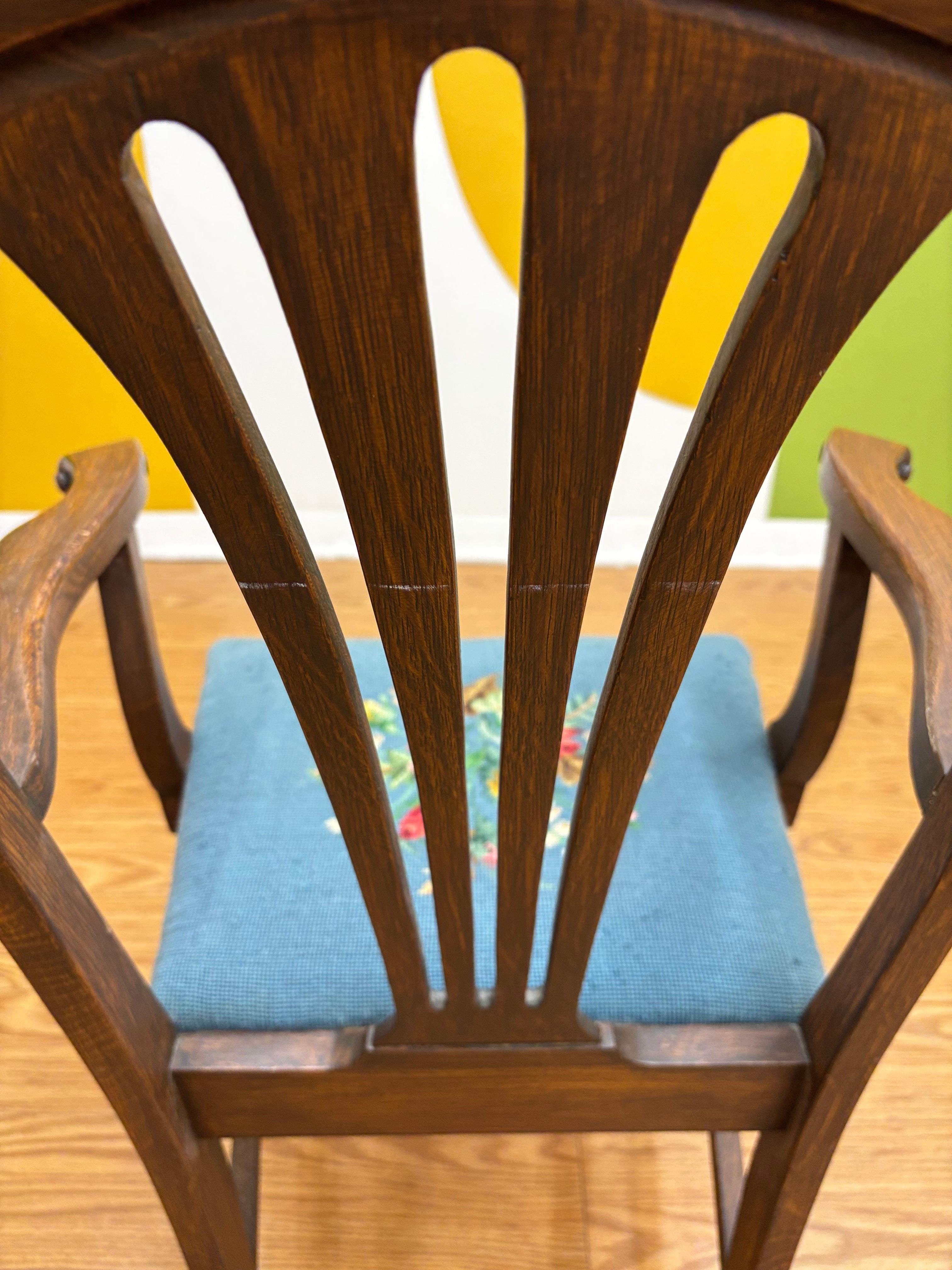 Wood Accent Chair with Needlepoint Cushion