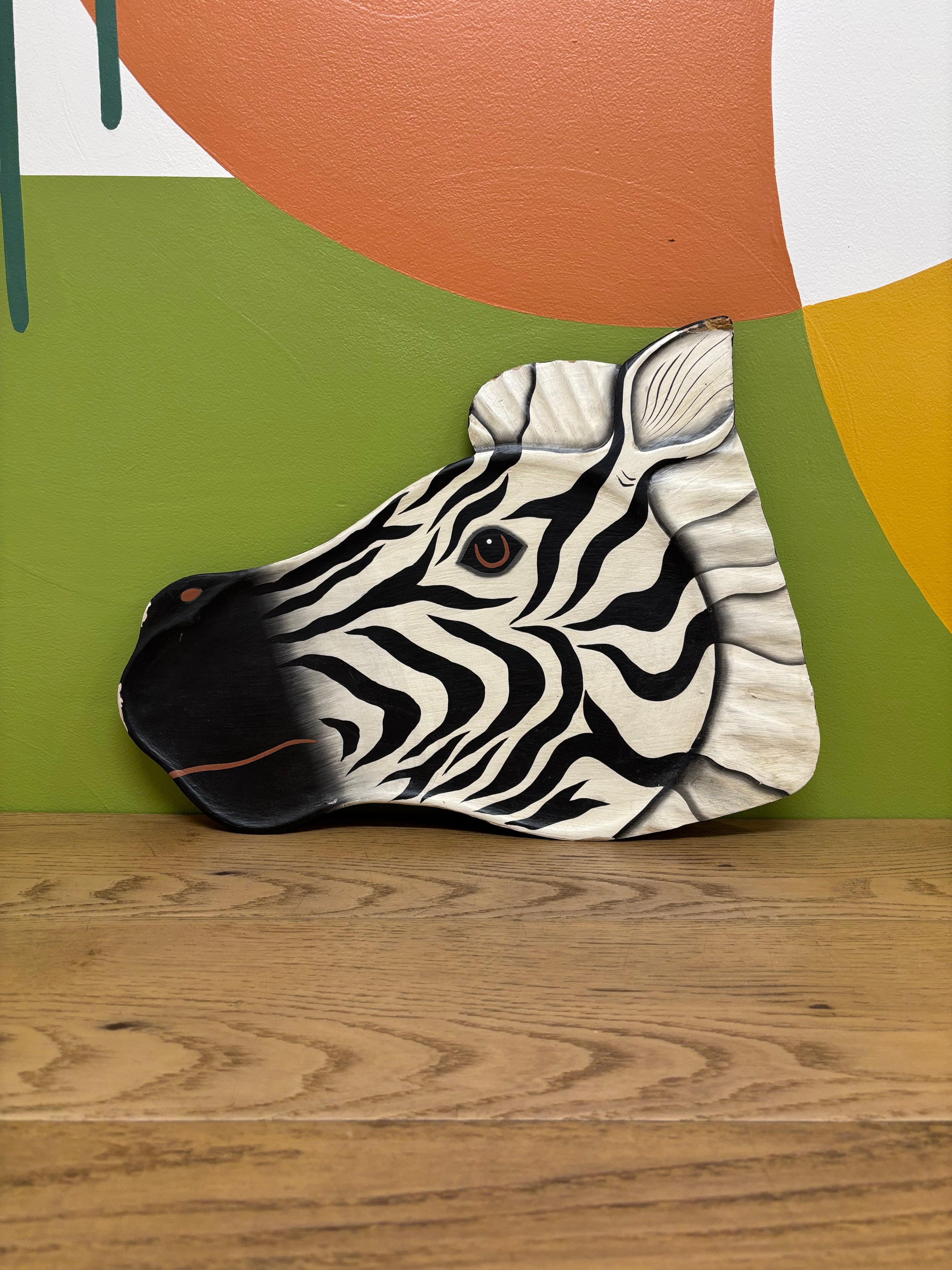 Wood Zebra Head Plaque