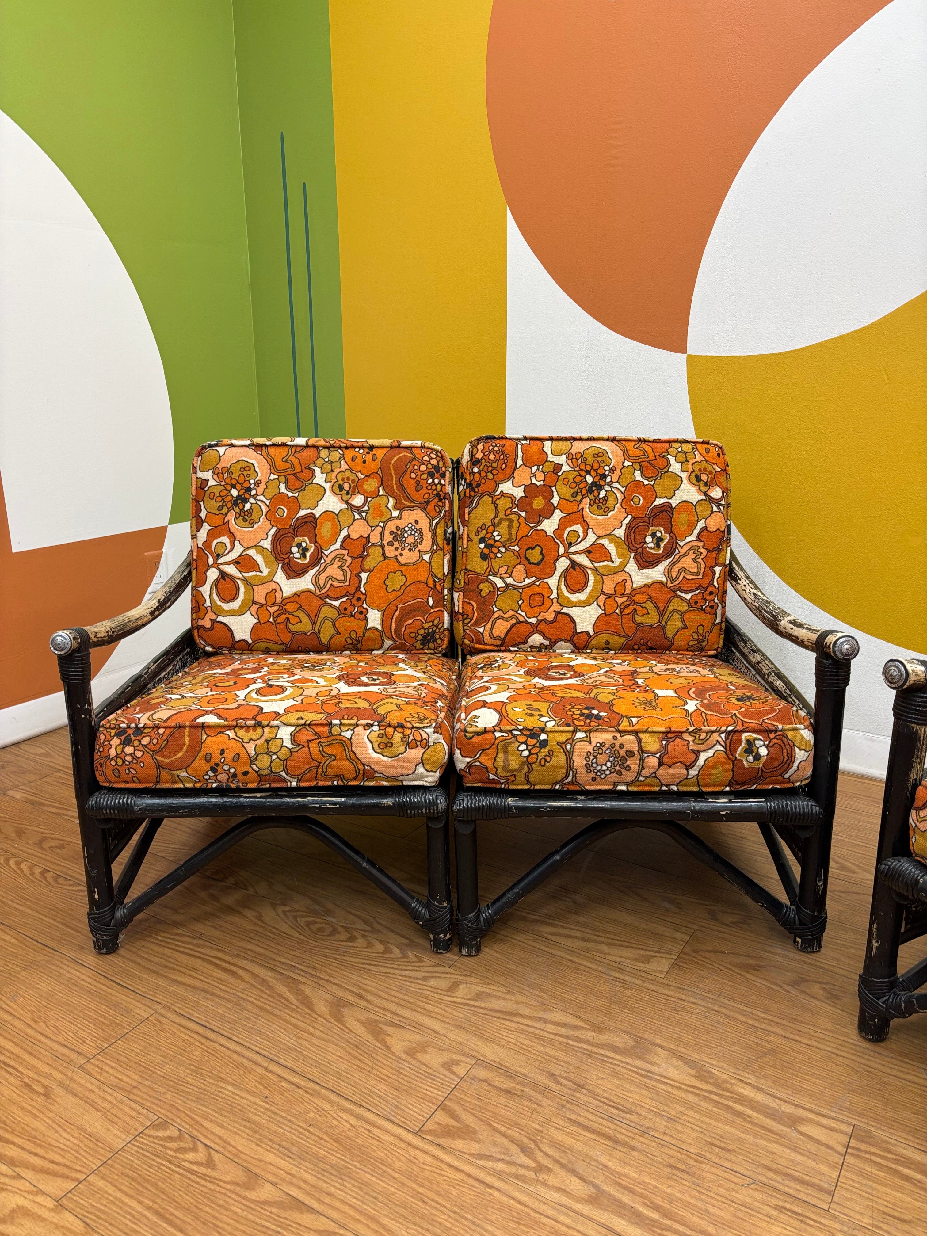 Rattan Loveseat & Matching Armchair