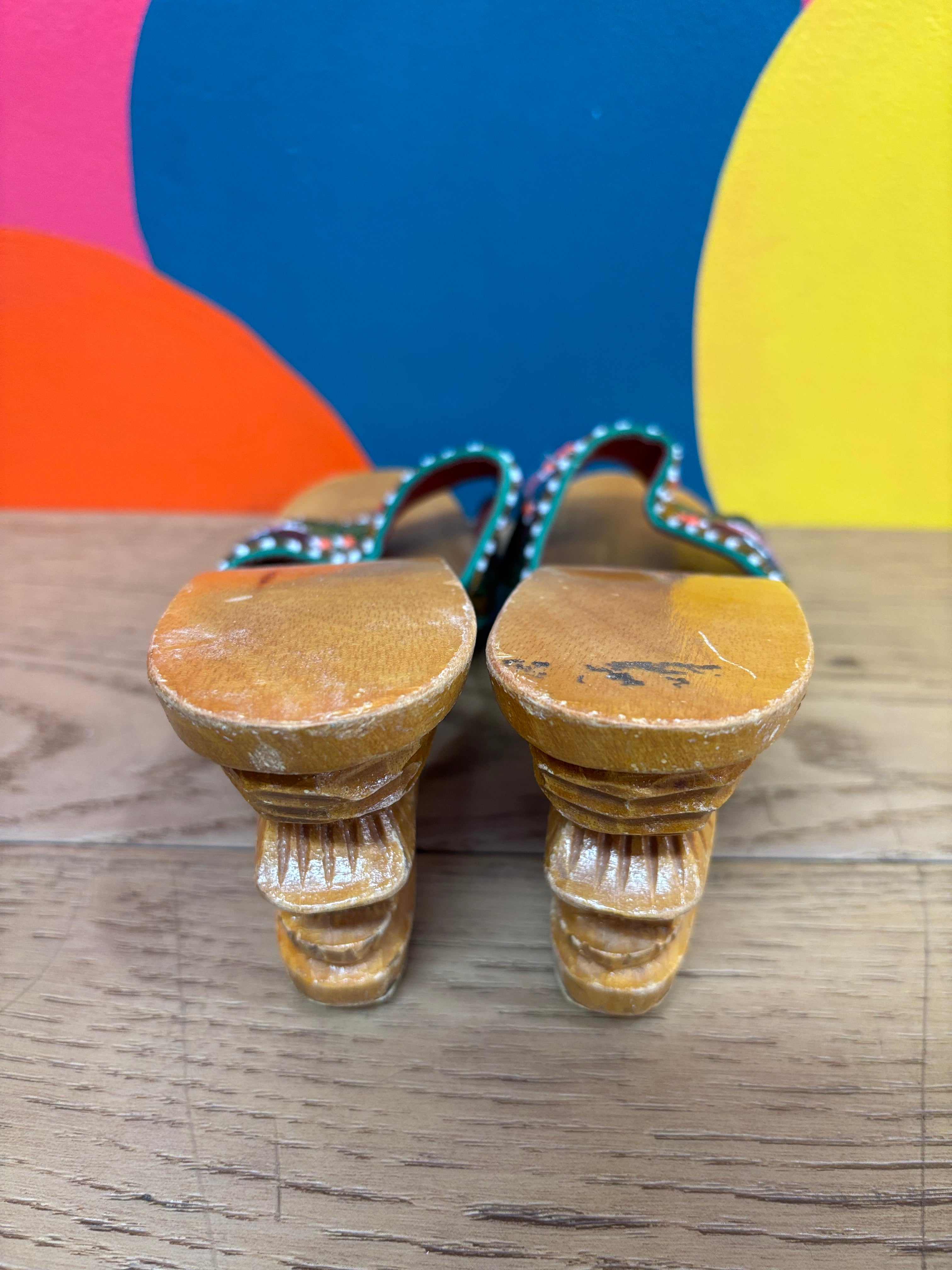 Wood Carved Sandals - Size 7