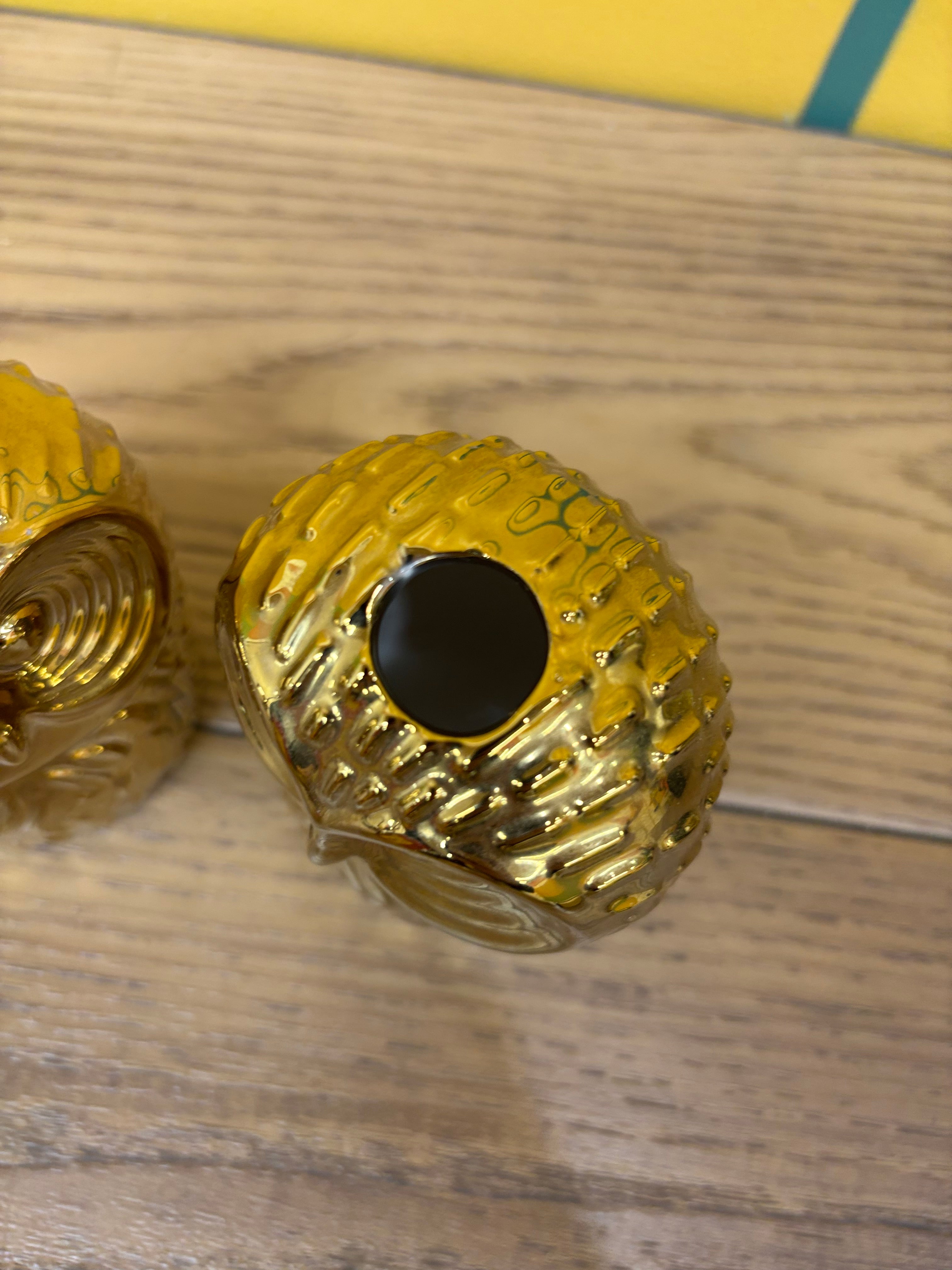 (2) Gold Ceramic Owl Candle Holders