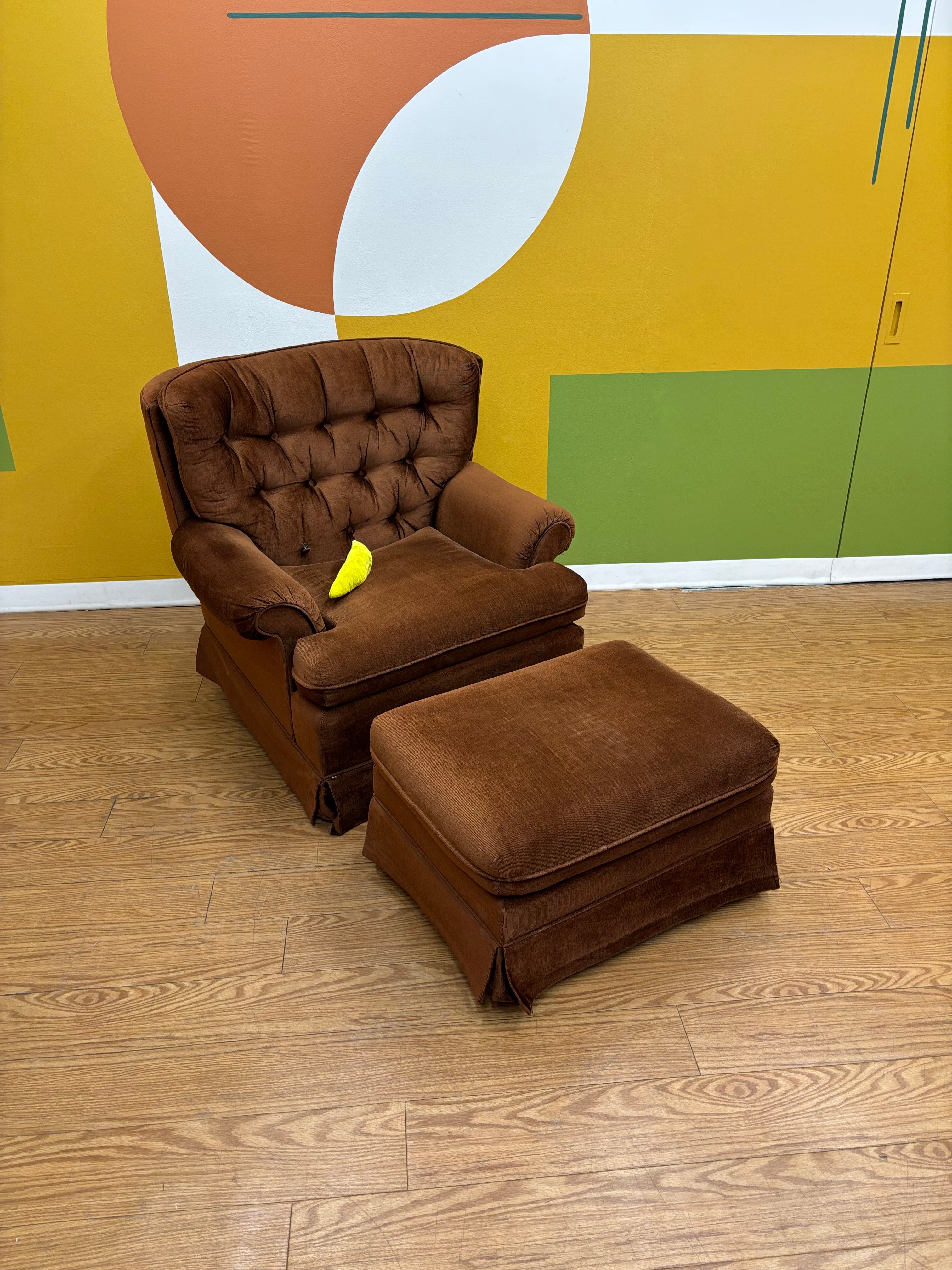 Brown Armchair & Ottoman