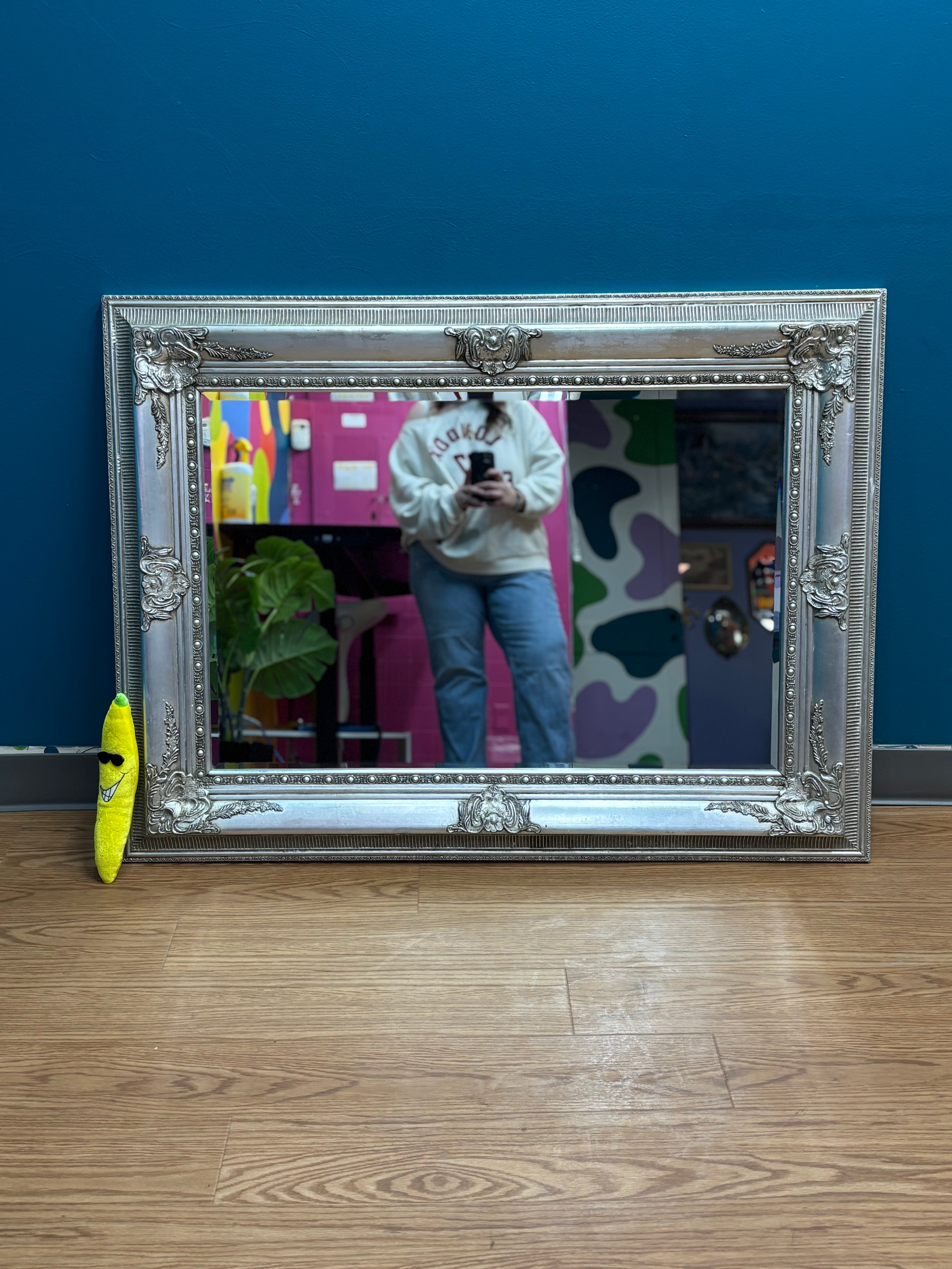 Carved Silver Large Wall Mirror
