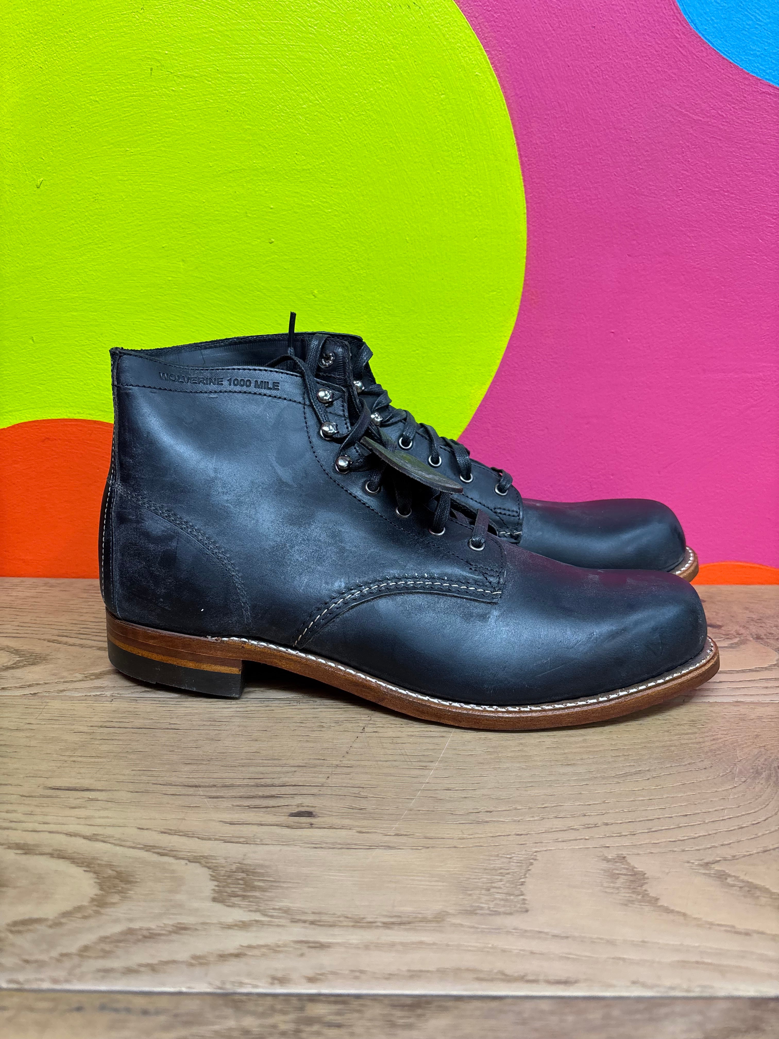 Wolverine 1000 Mile Black Leather Boots - Size 12