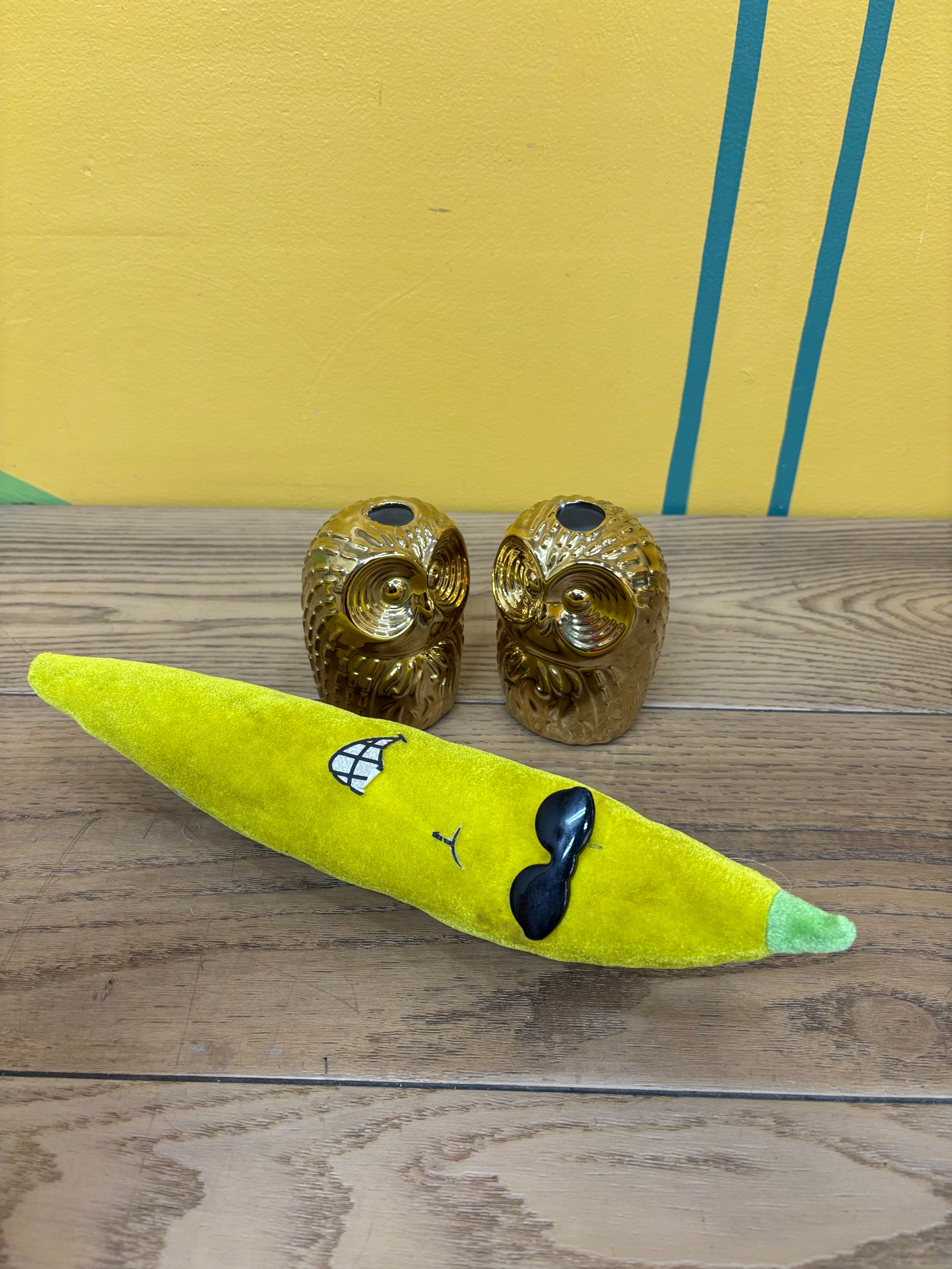 (2) Gold Ceramic Owl Candle Holders