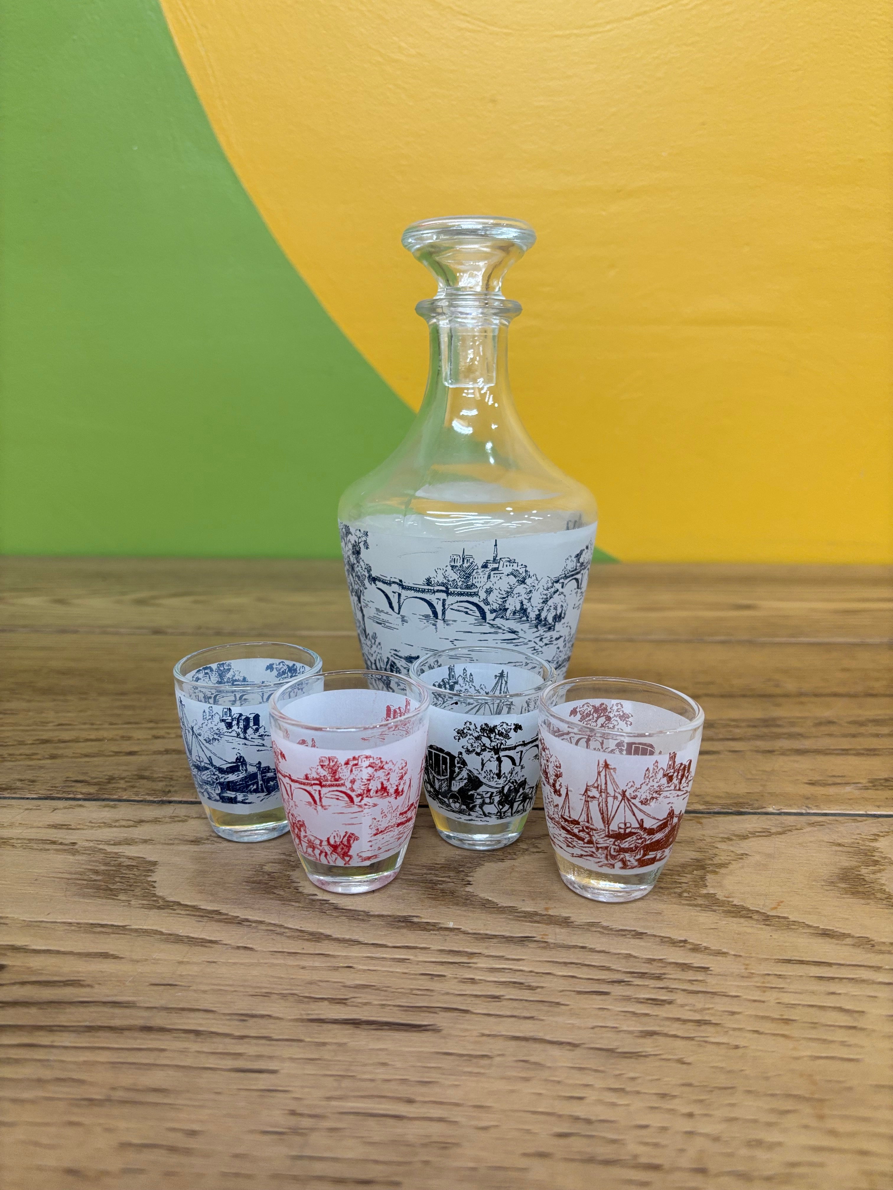 French Liqueur Glass Decanter Set