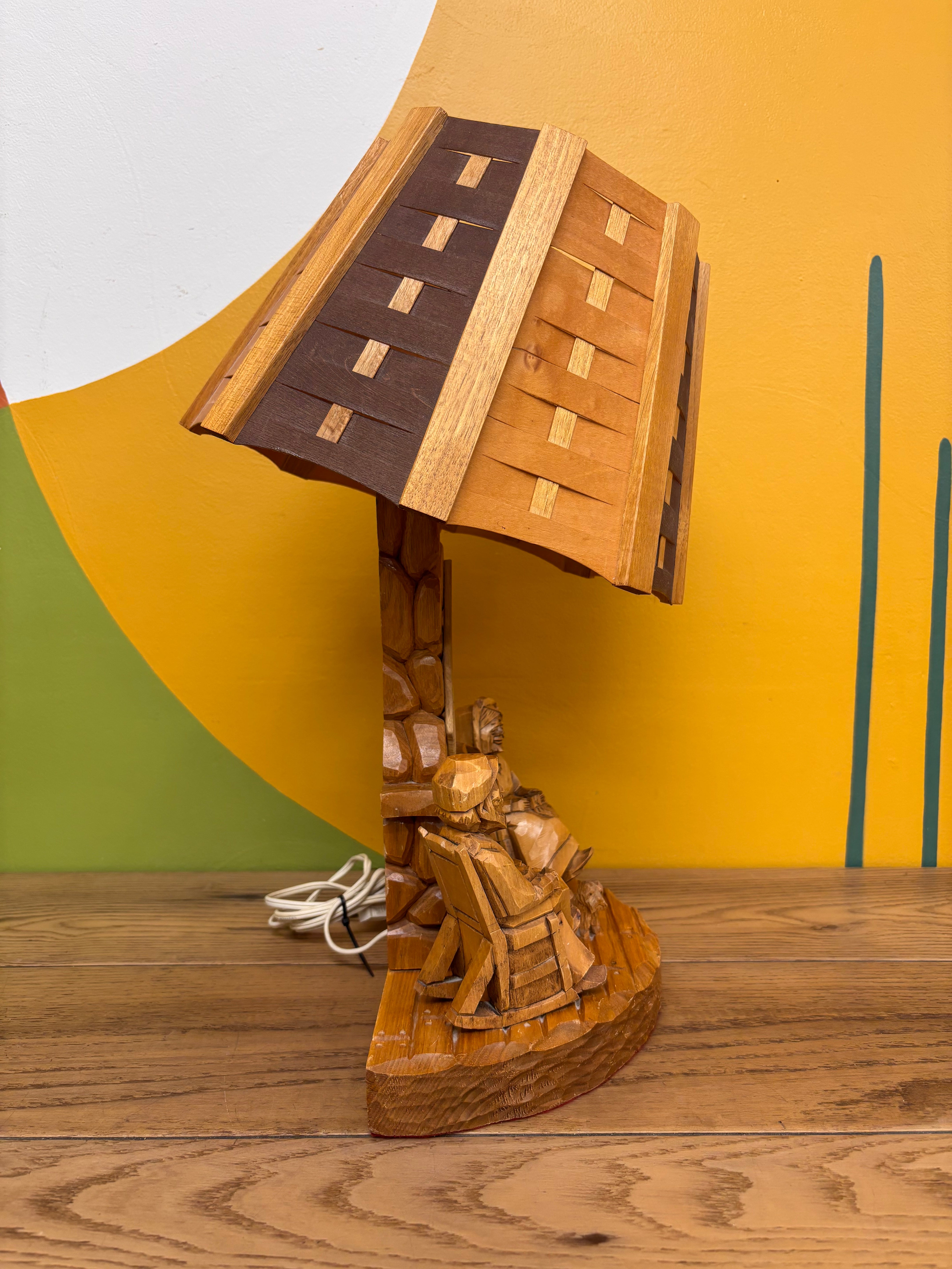 Carved Wood Lamp