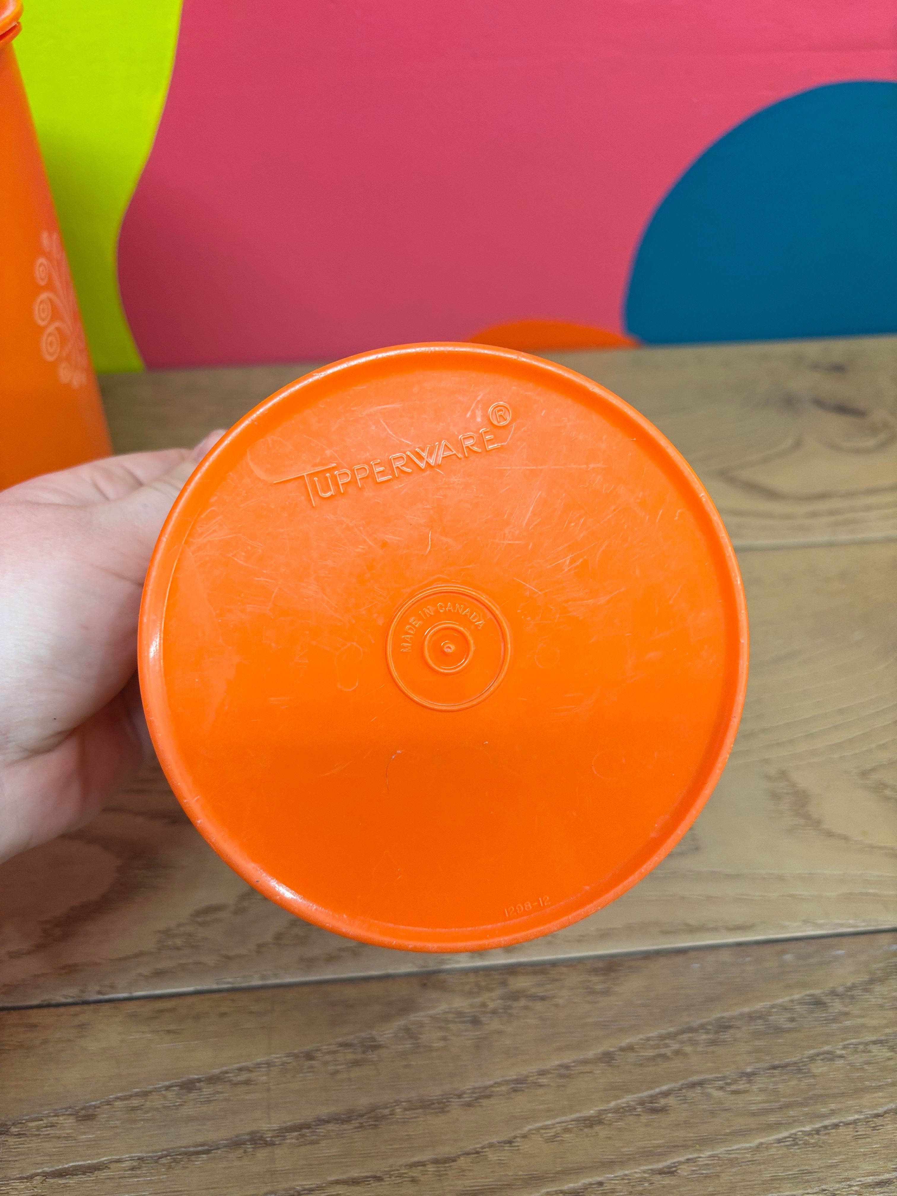 (3) Orange Tupperware Canisters
