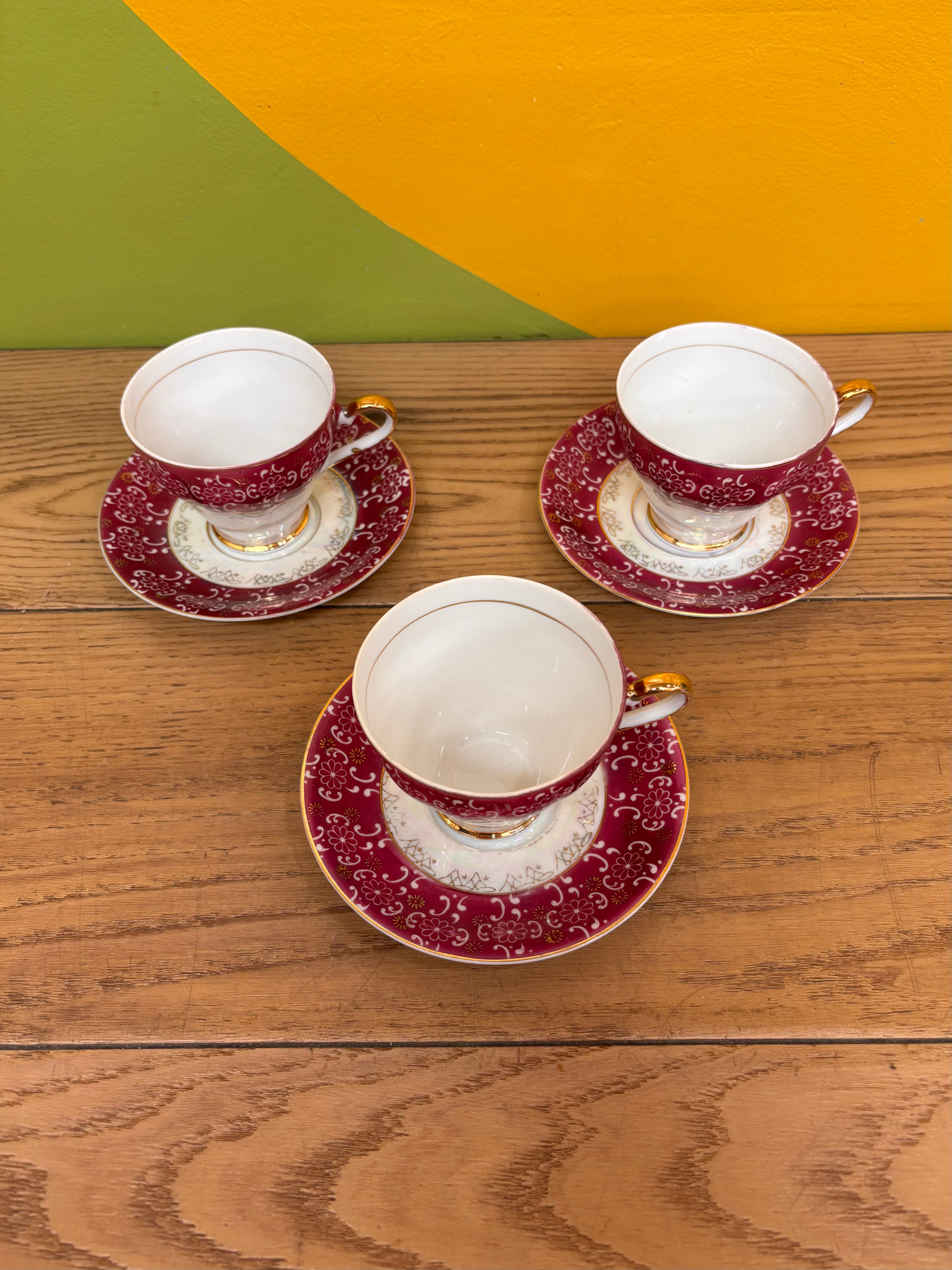 Set of 3 Teacups and Saucers