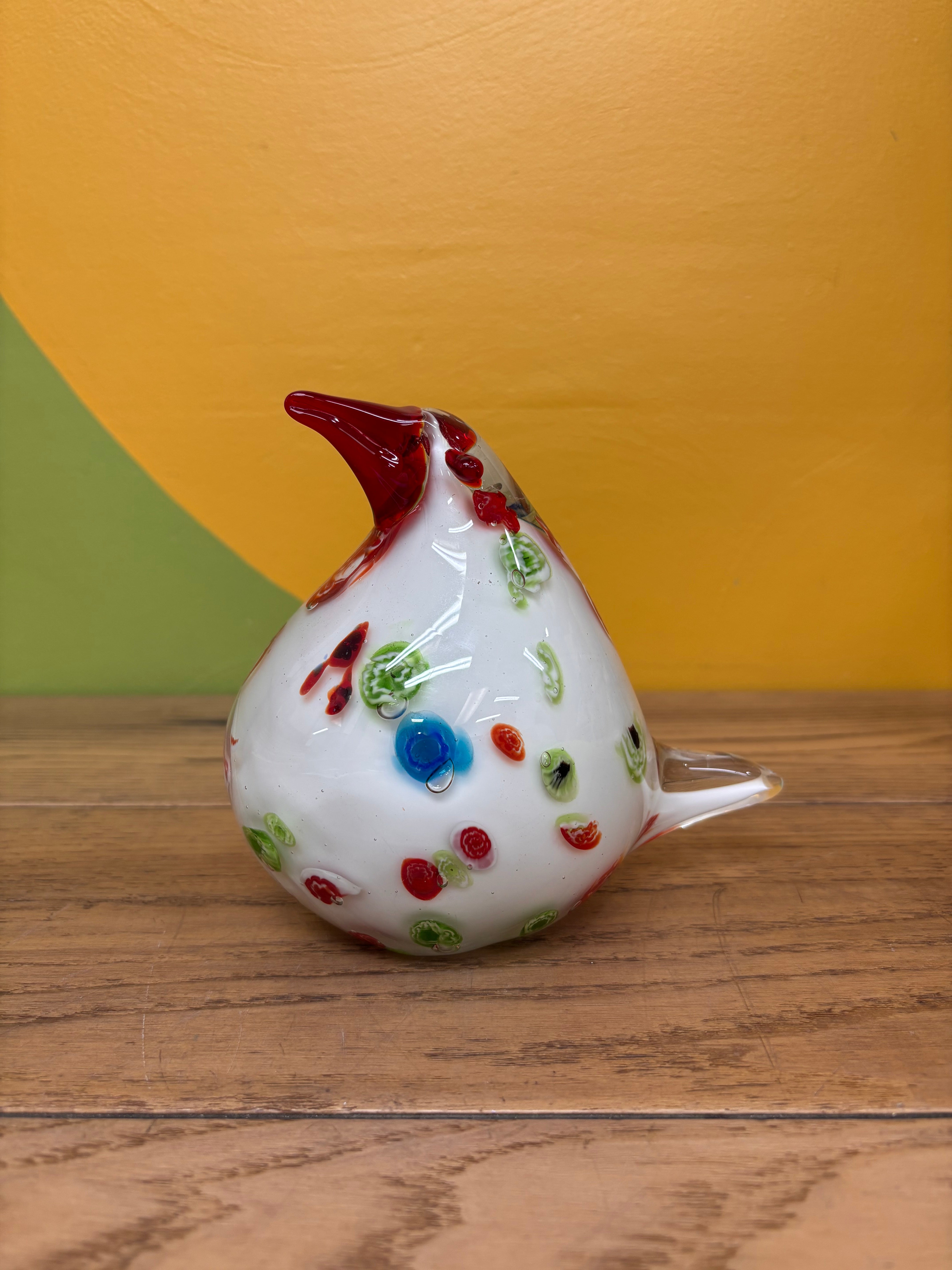 Glass Spotted Rooster Figurine