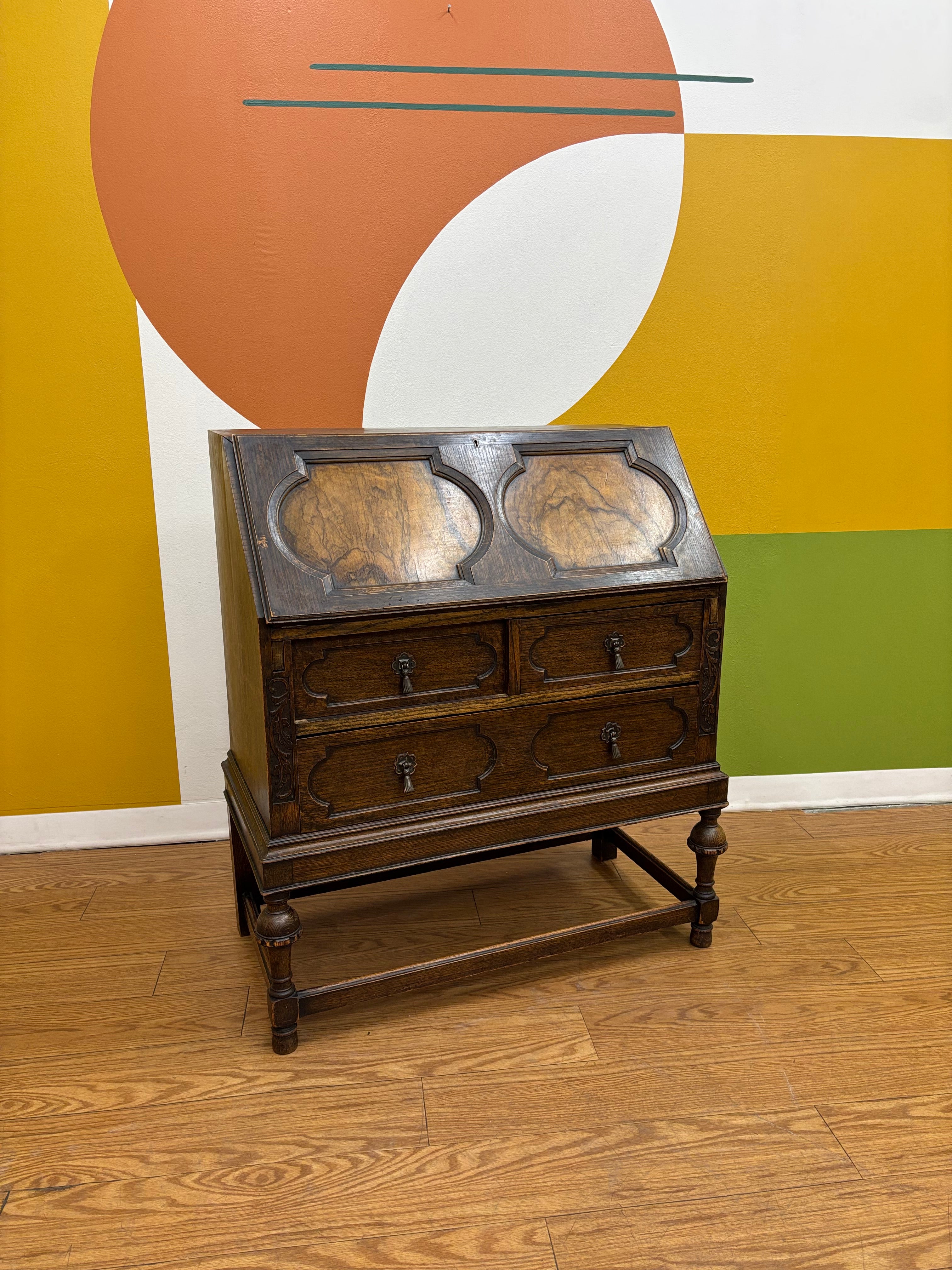 Wood Secretary Desk with Drawers
