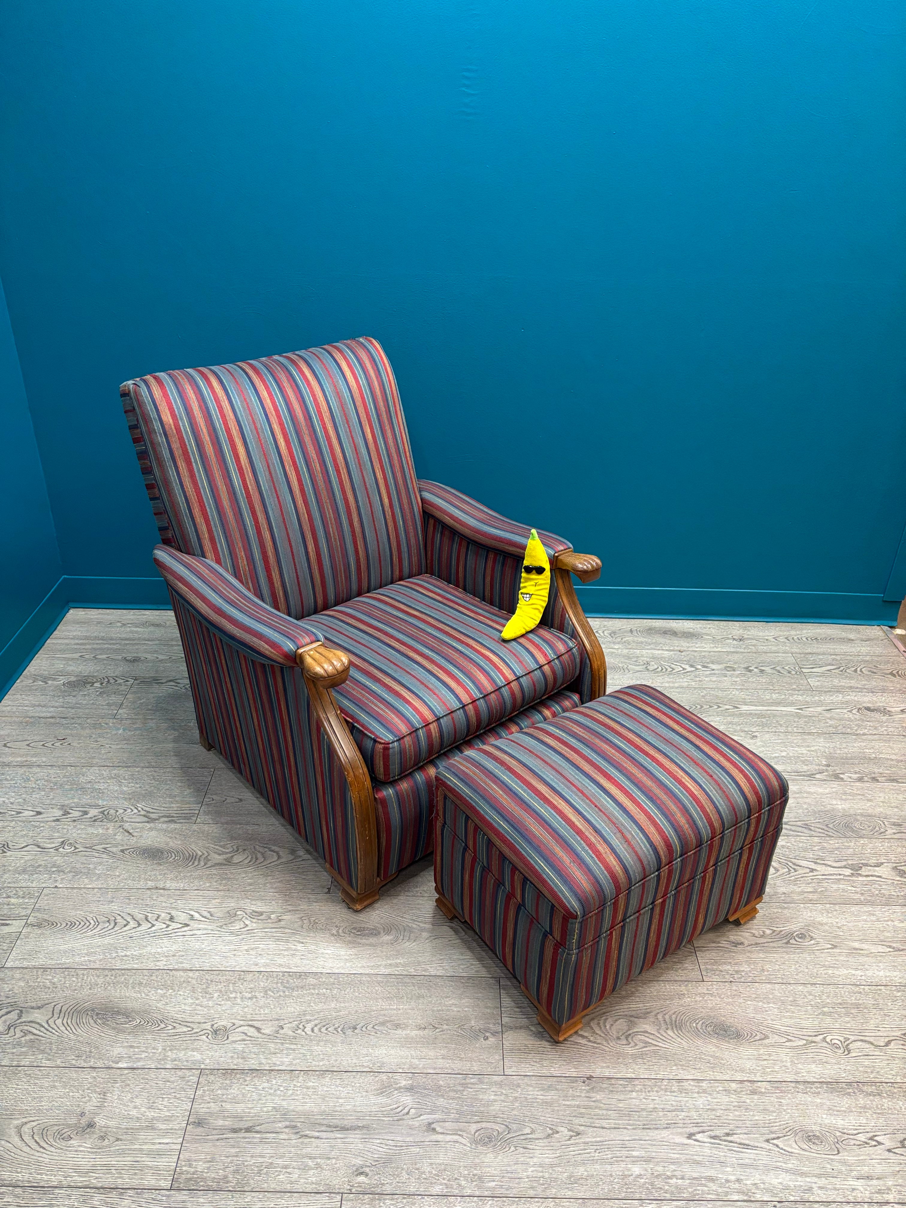 Striped Armchair with Ottoman