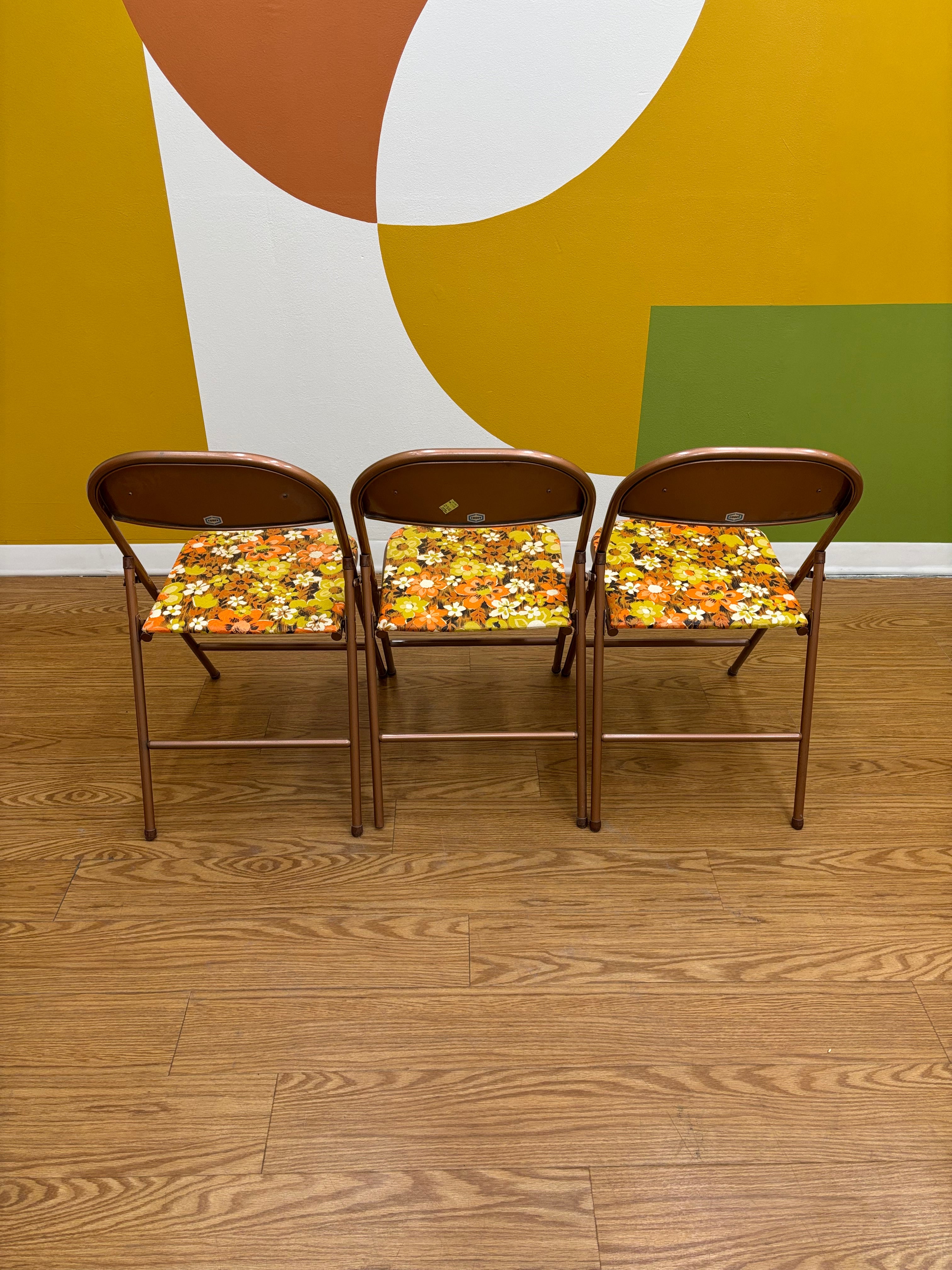 (3) Floral Cooey Folding Chairs