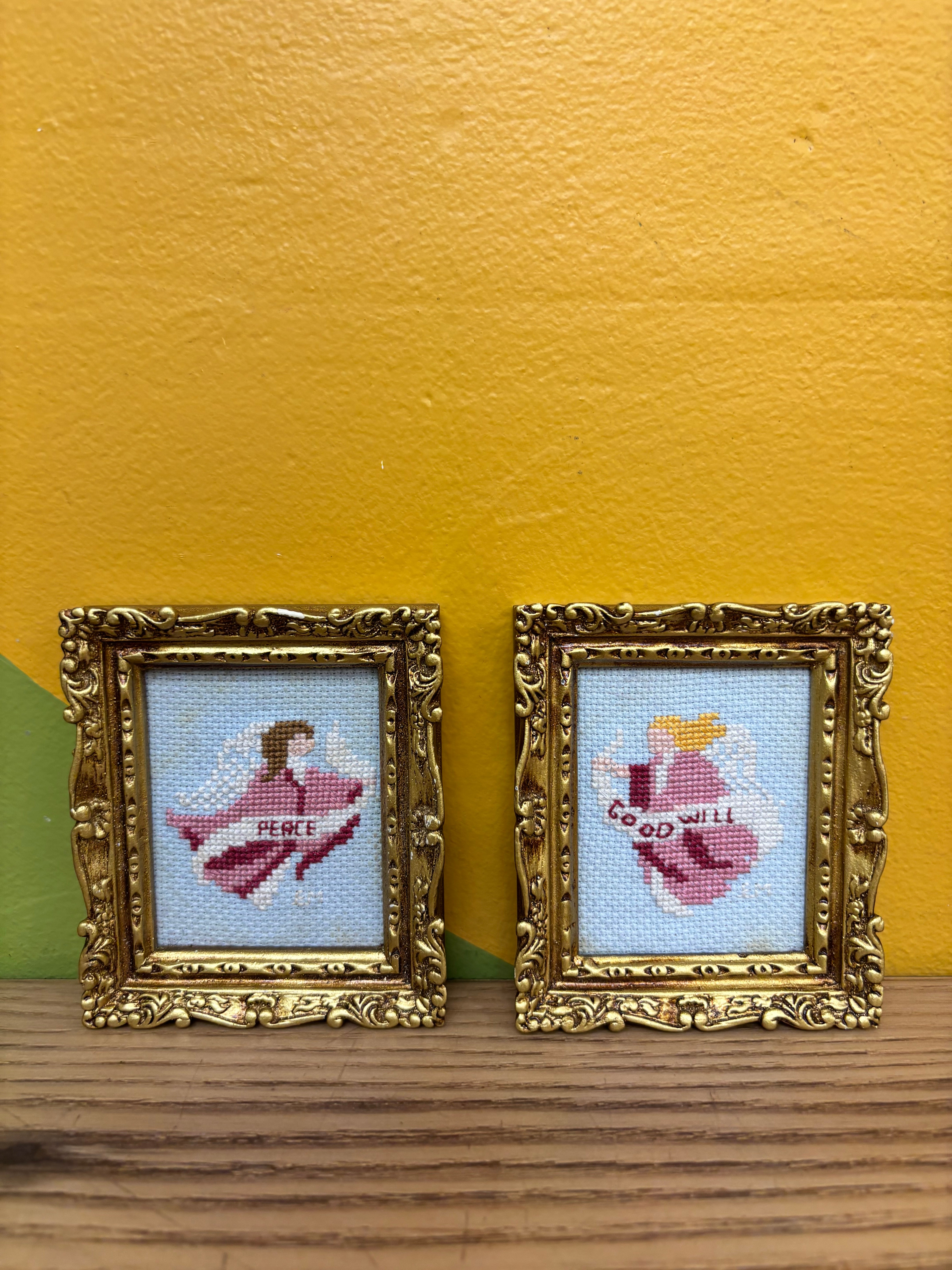 Set of 2 Small Cross-Stitch Art