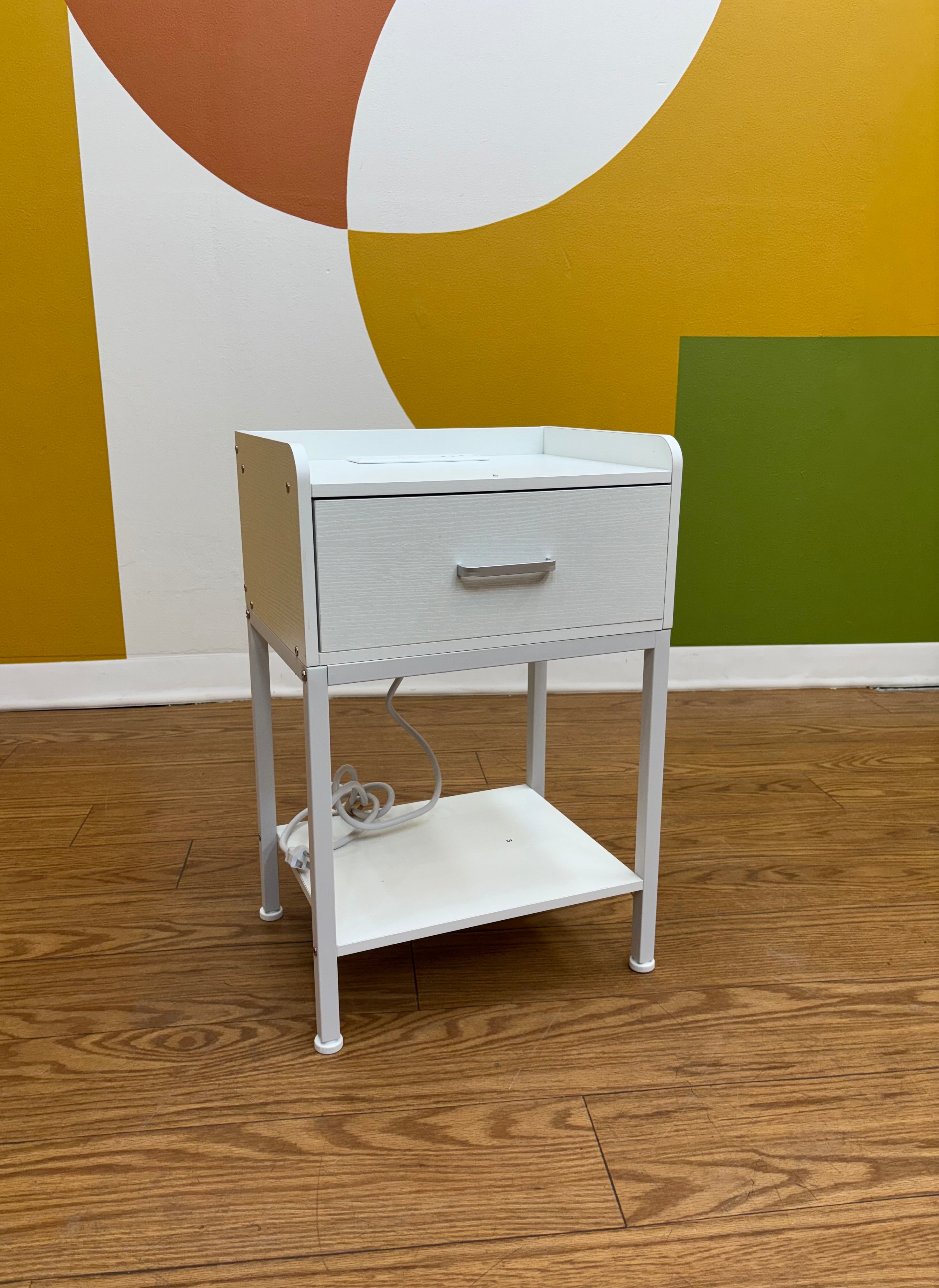 White Nightstand with Built in Charging Station