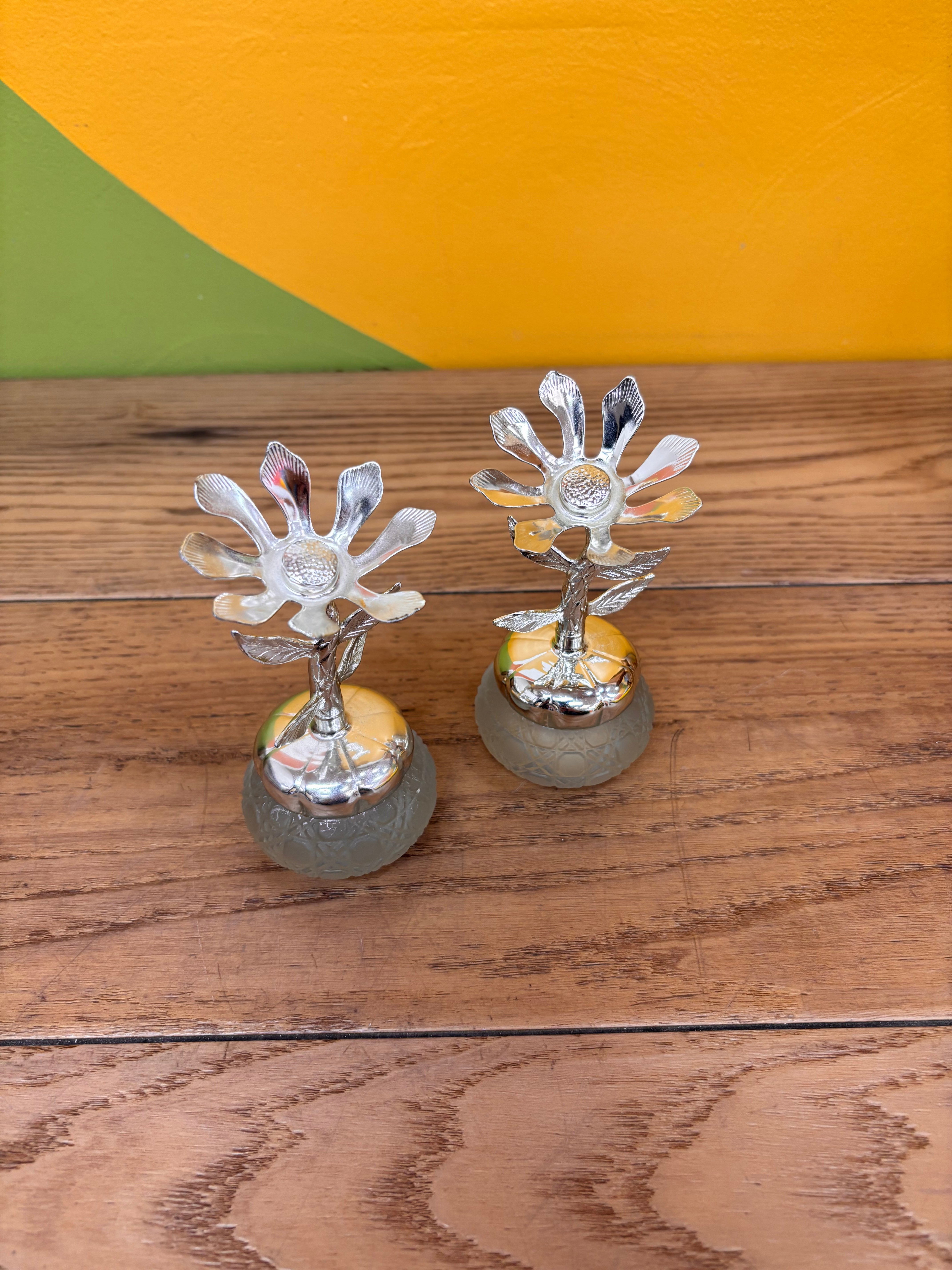 Metal Flower Avon Jars (2)