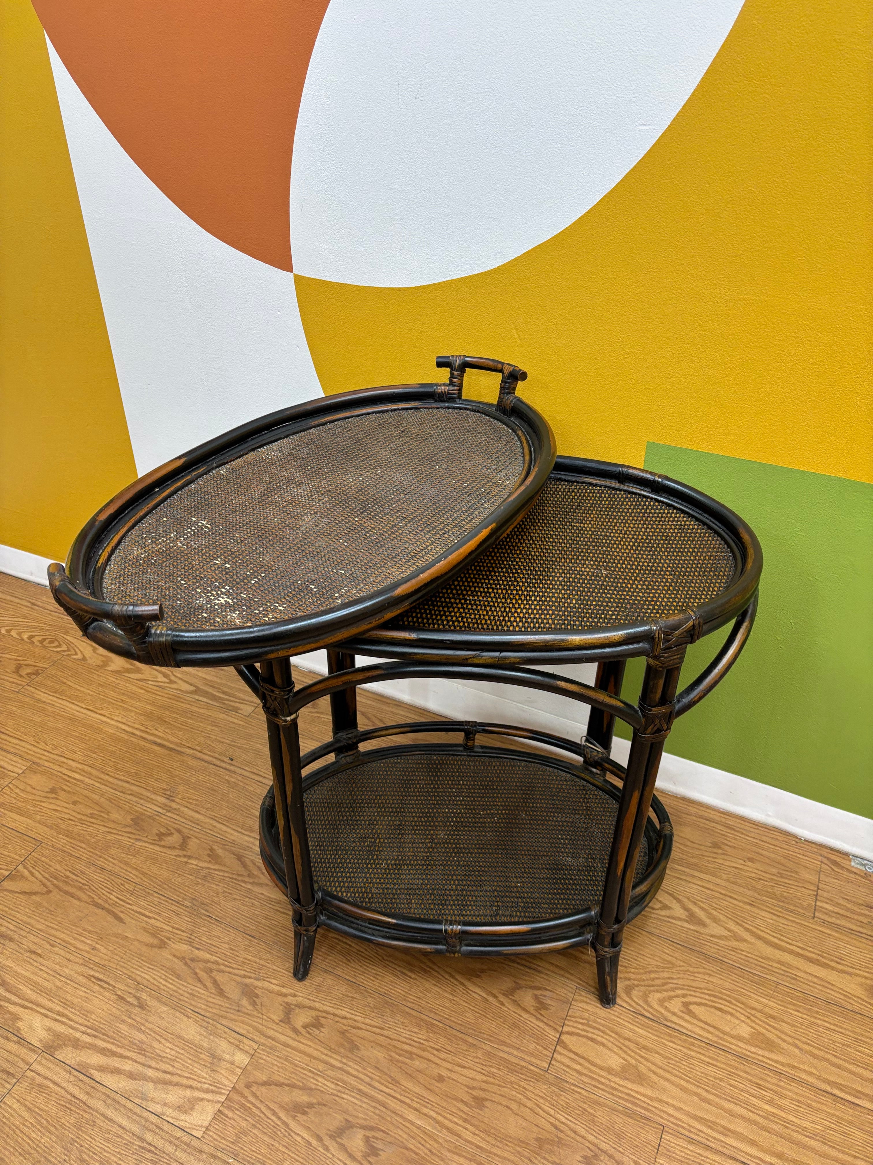Rattan Two Tier Tray Table