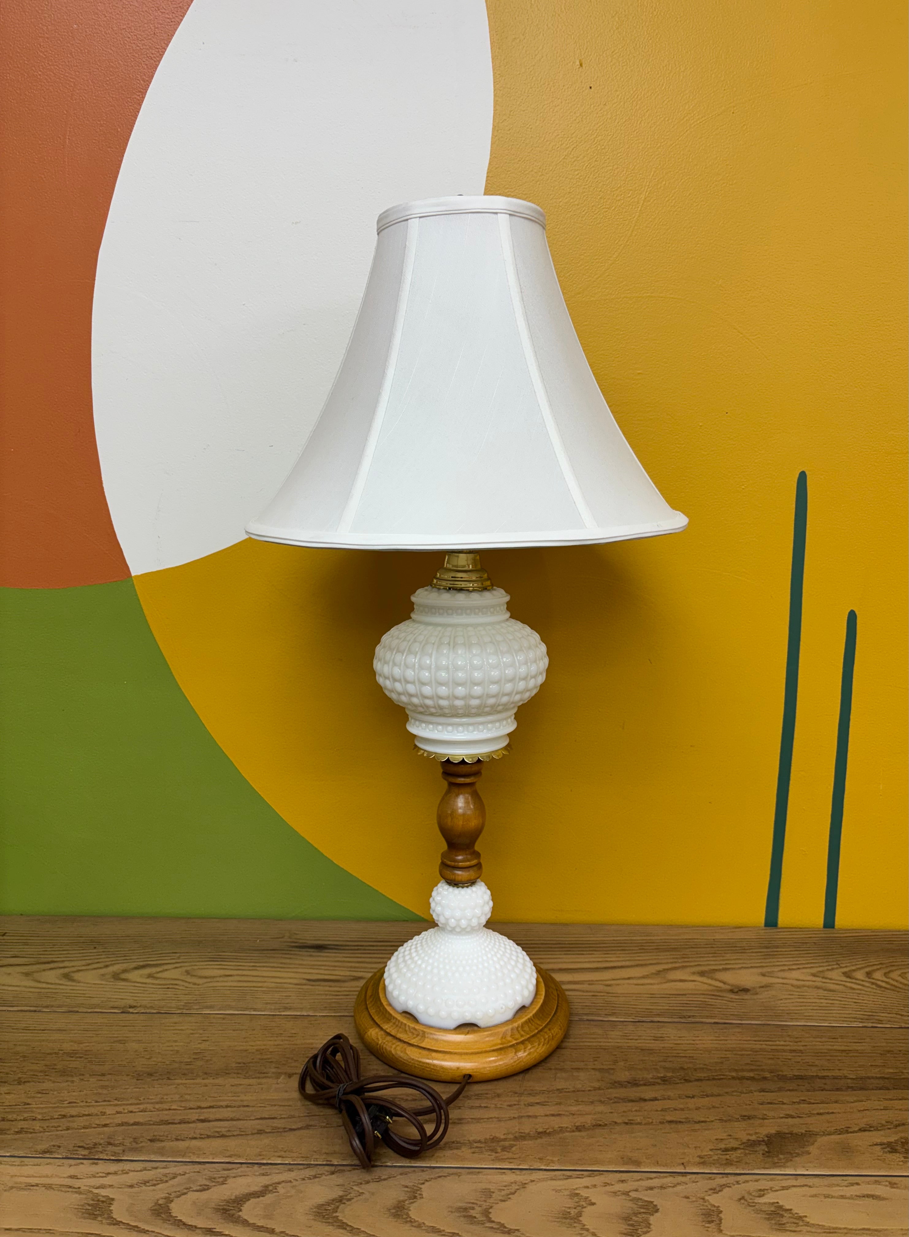 Hobnail Milk Glass Table Lamp