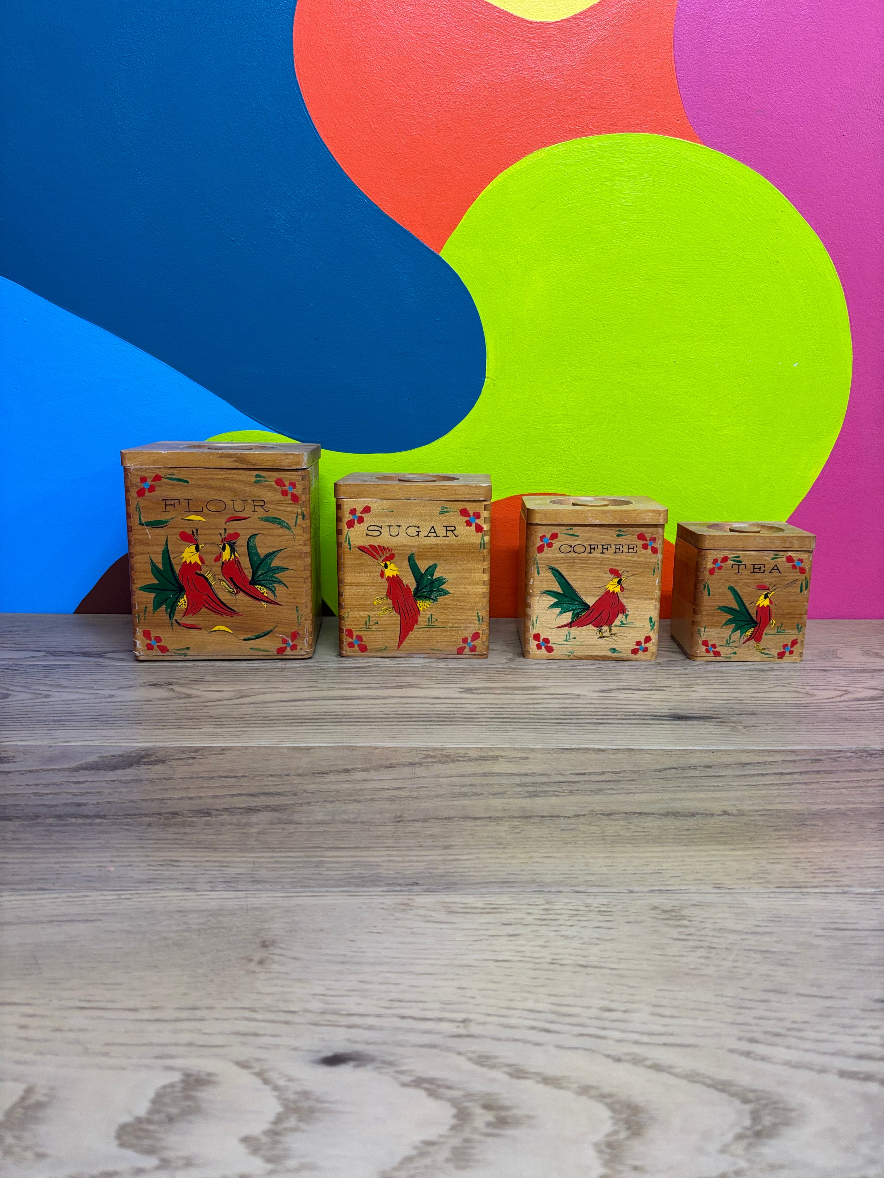 Wood Rooster Canister Set