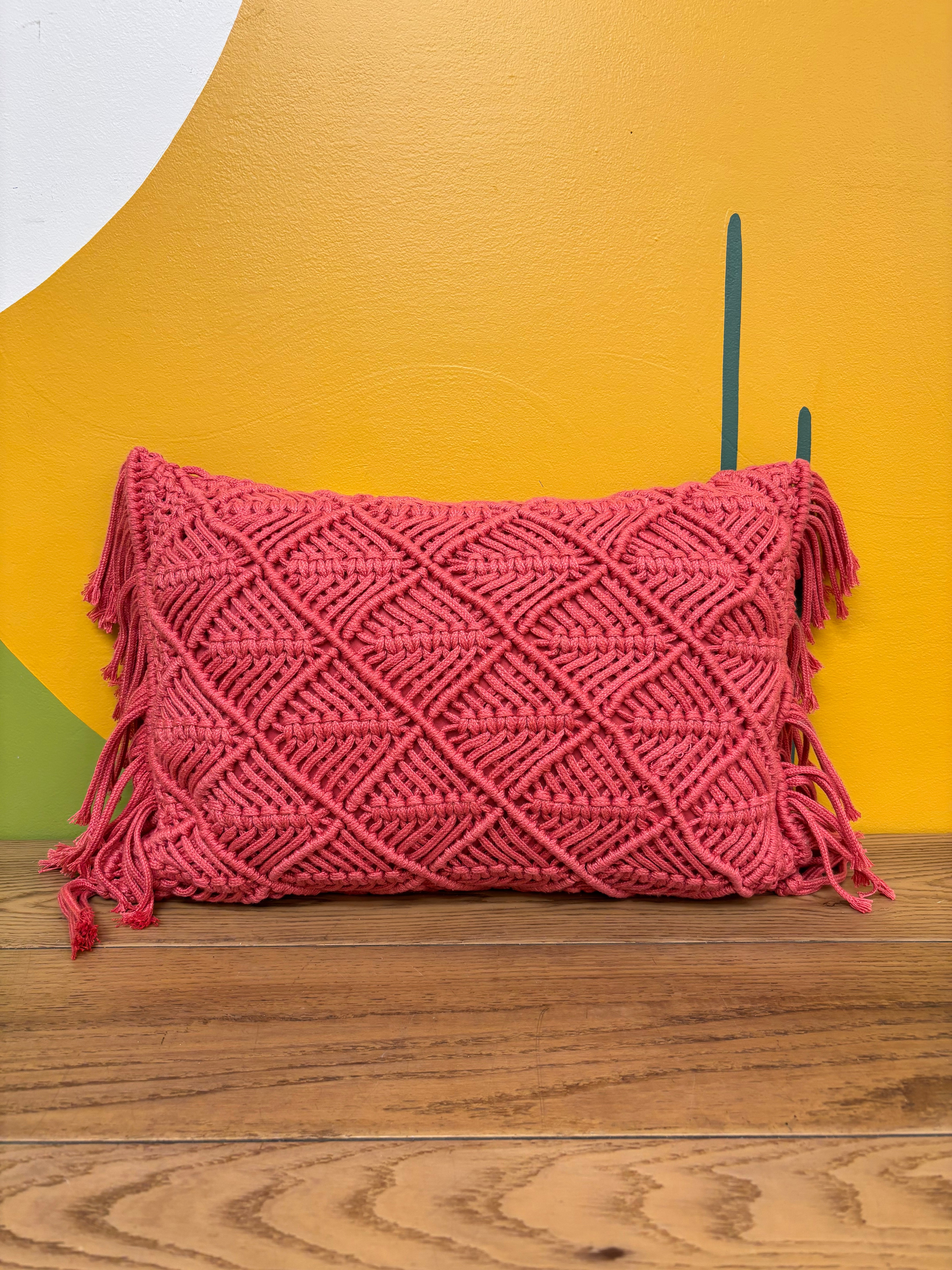 Red Macrame Throw Pillow