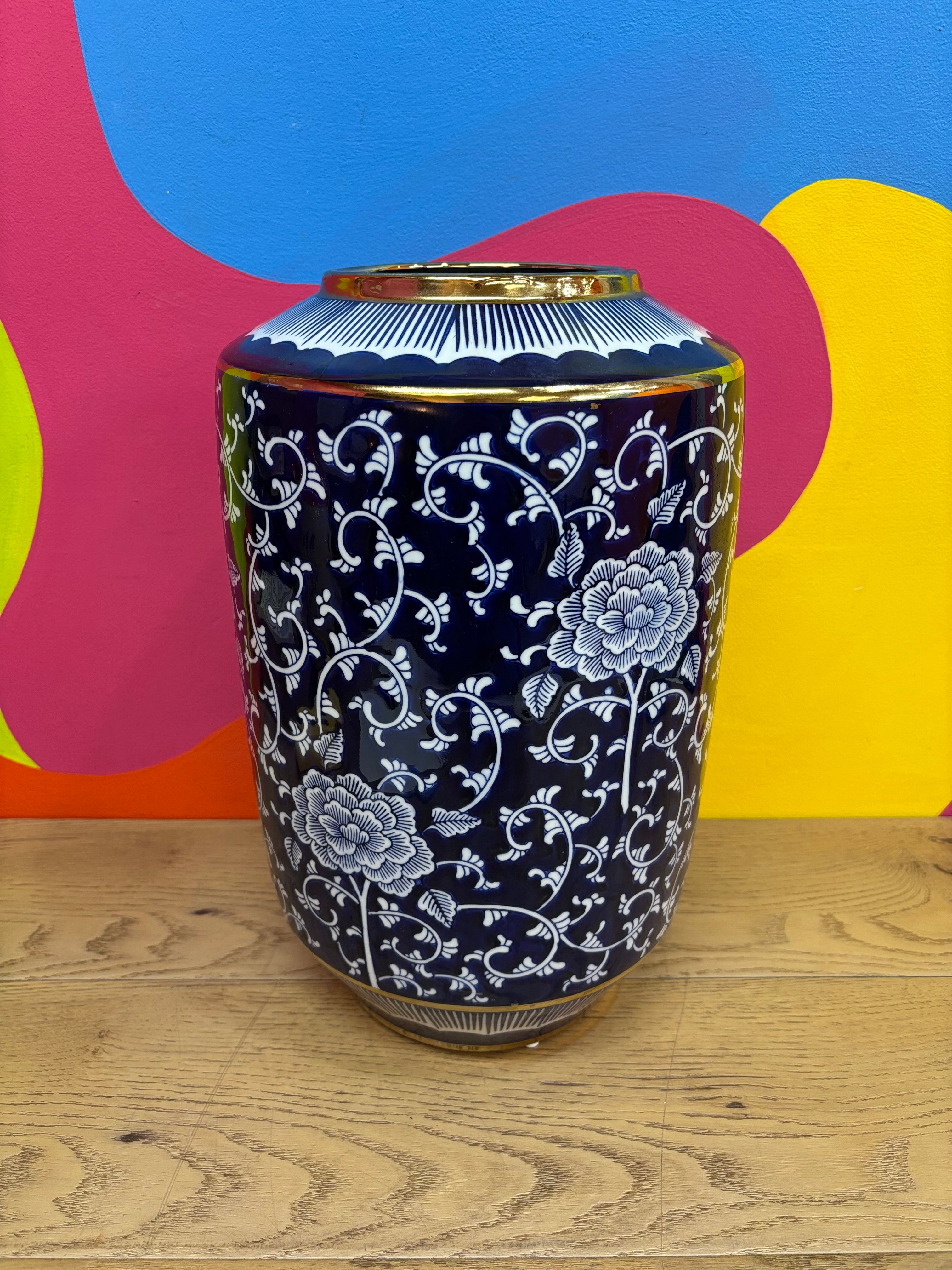 Large Blue Floral Vase