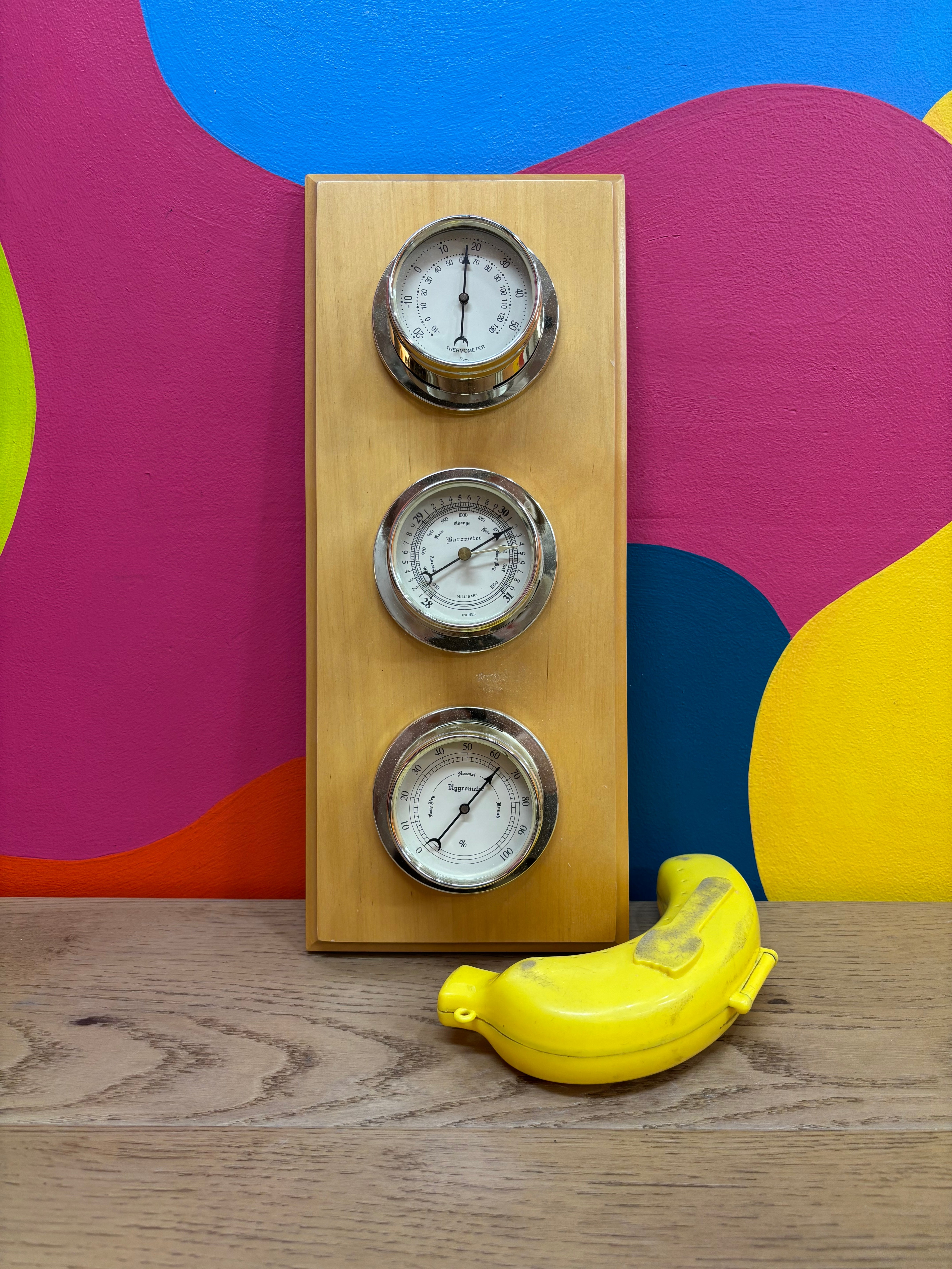 Wooden Barometer, Thermometer and Hygrometer