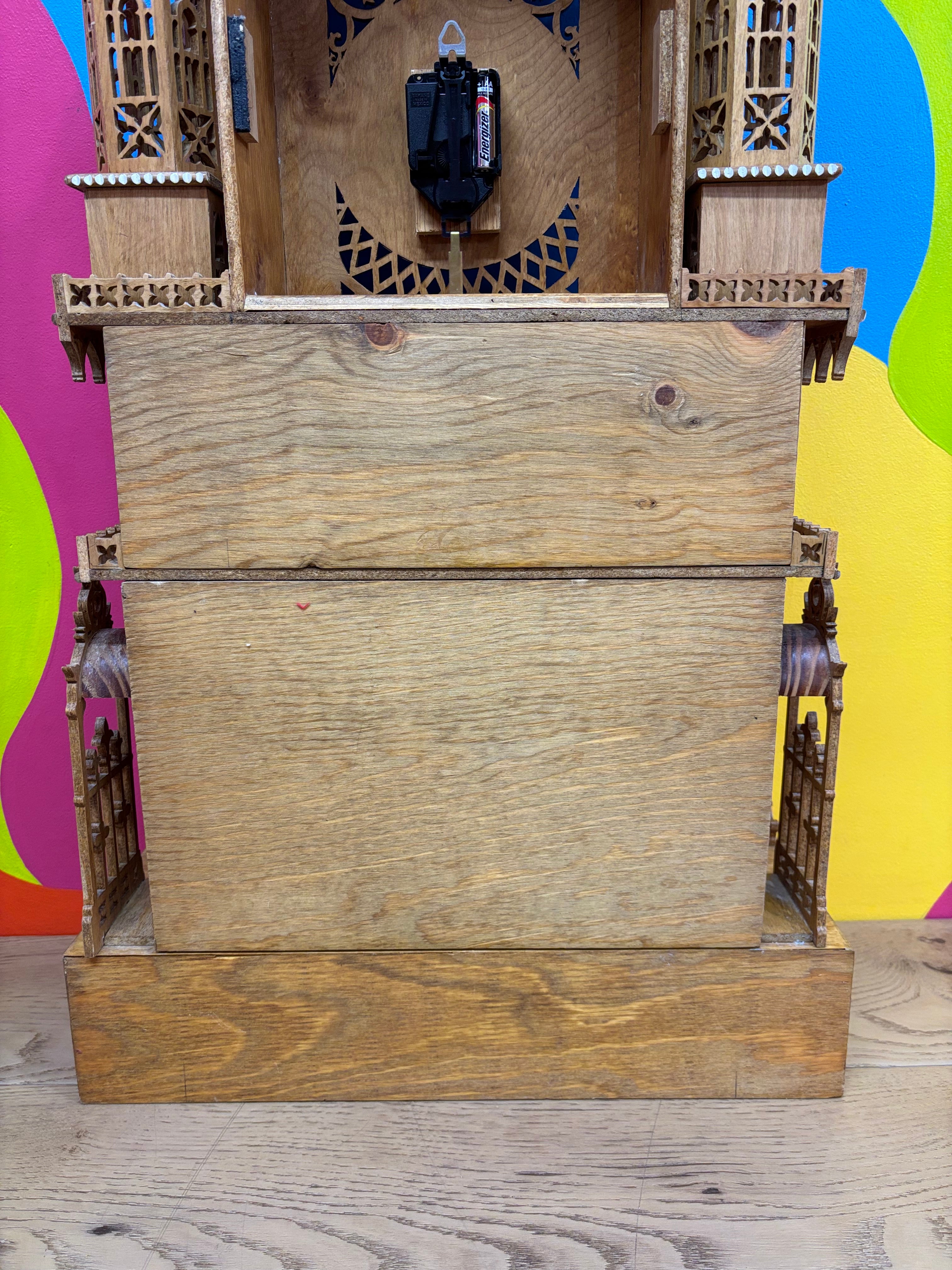 Roman Cathedral Style Wood Clock with Shelf