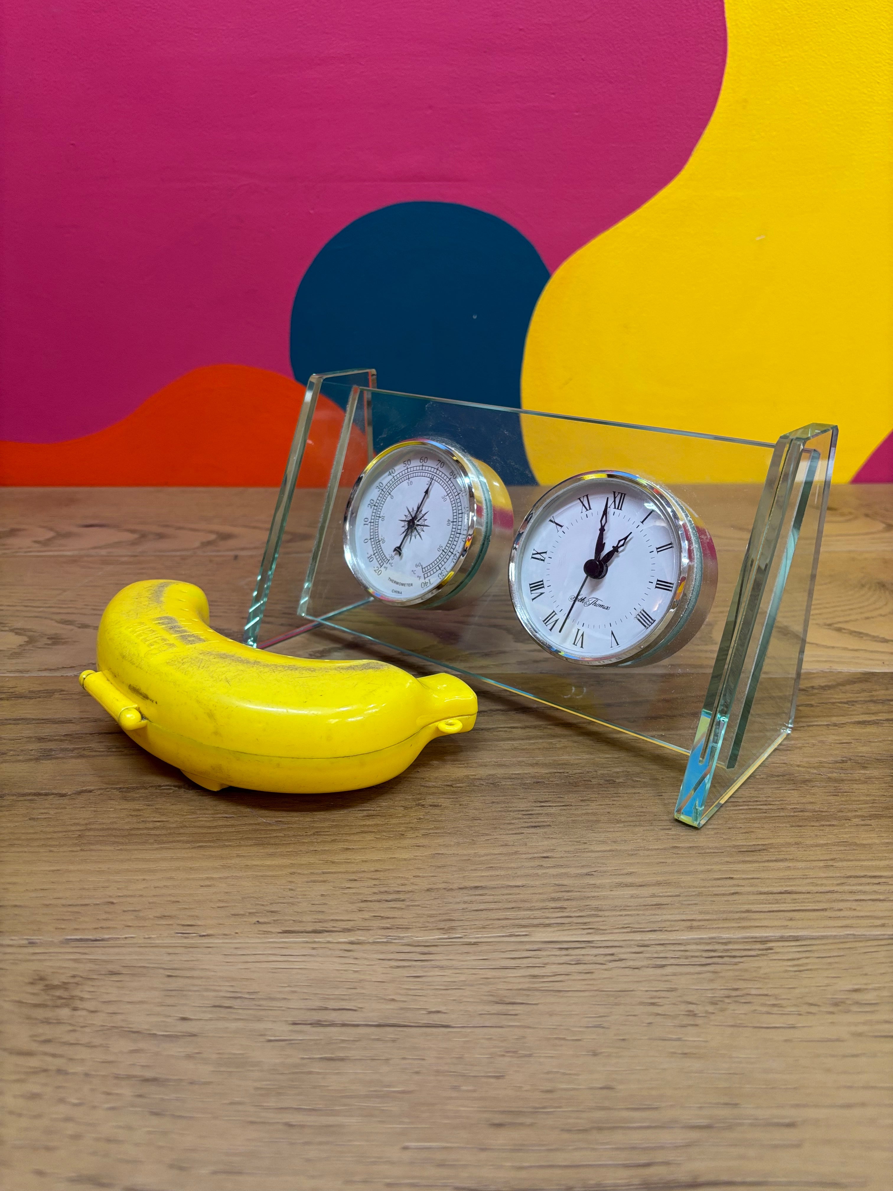 Glass Desktop Clock & Thermometer