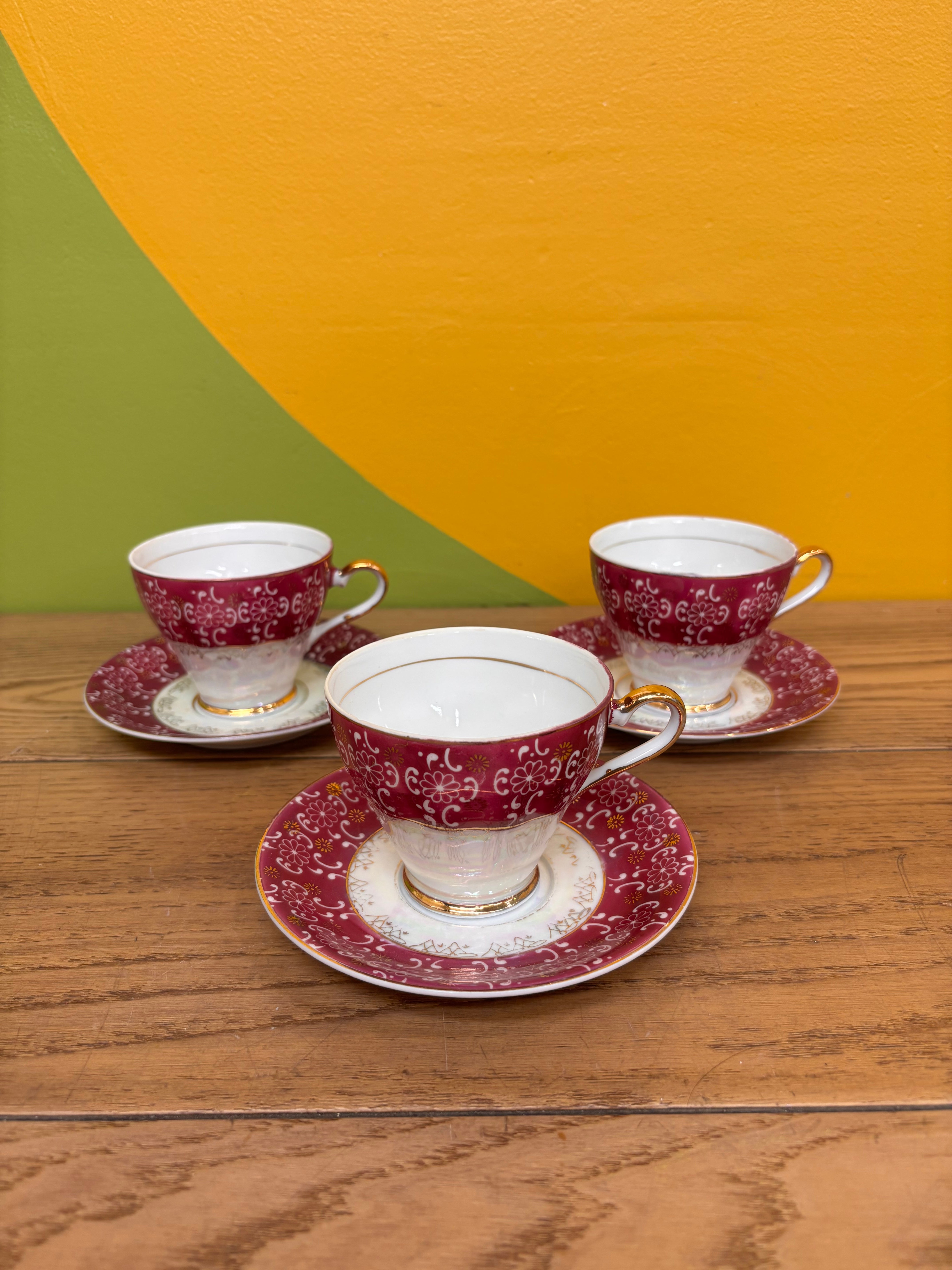 Set of 3 Teacups and Saucers