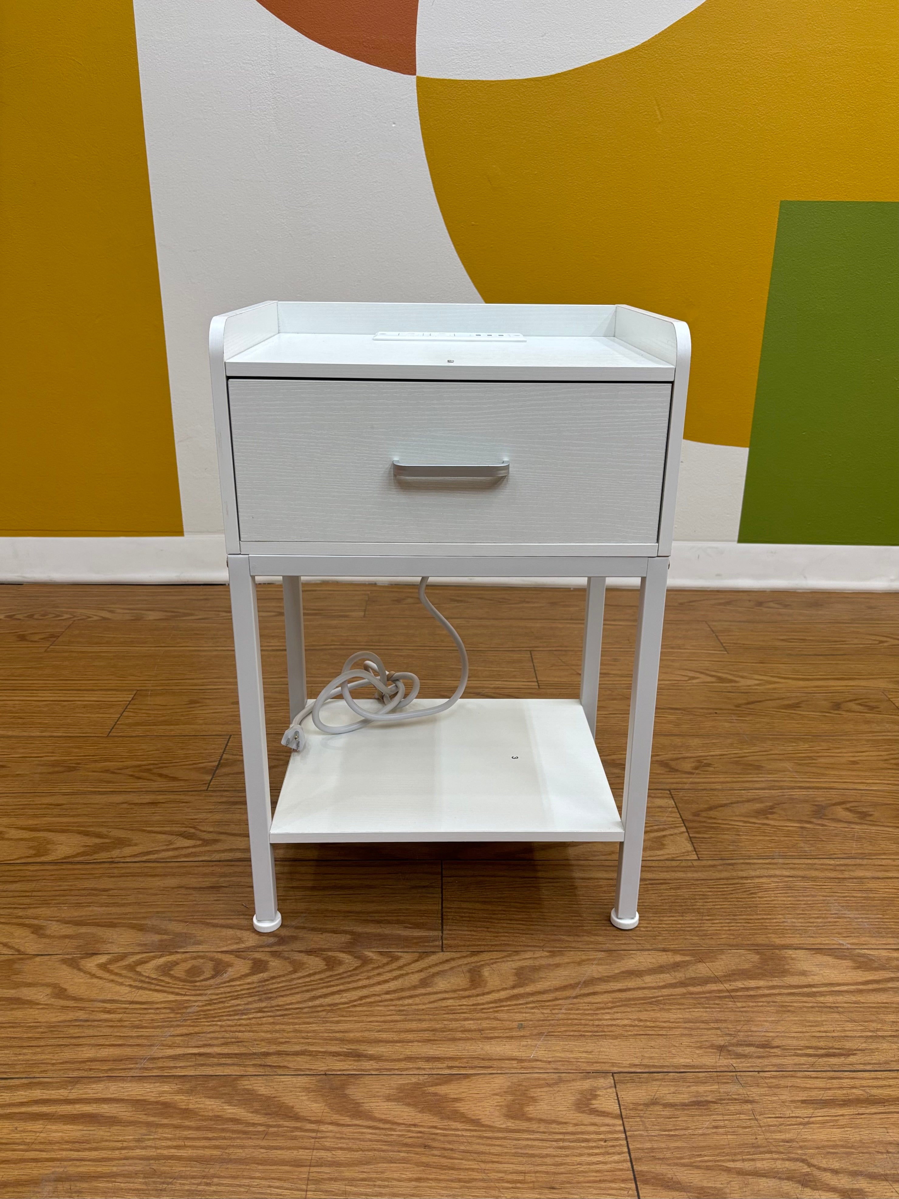 White Nightstand with Built in Charging Station