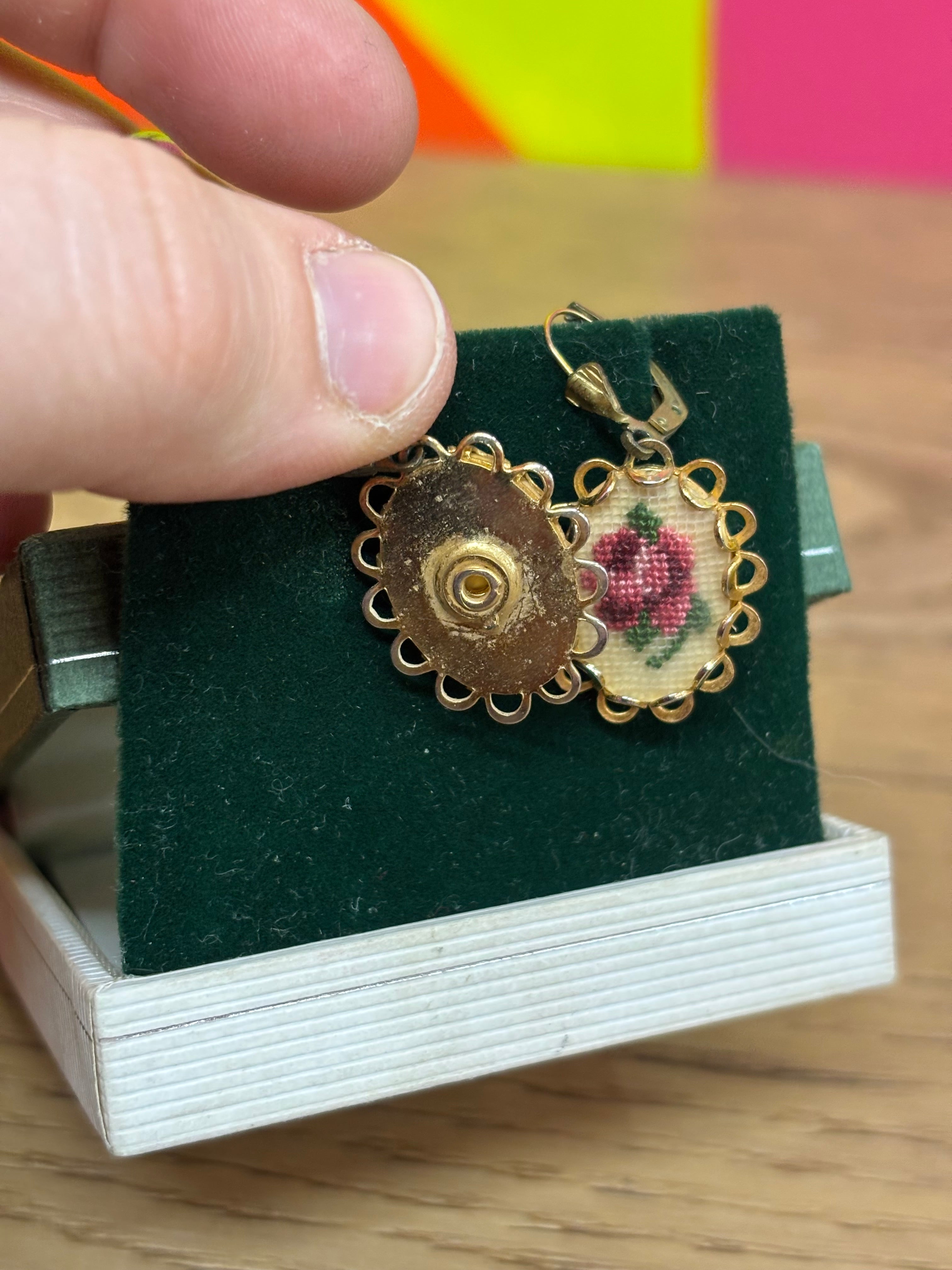 Needlepoint Earrings & Matching Pendant