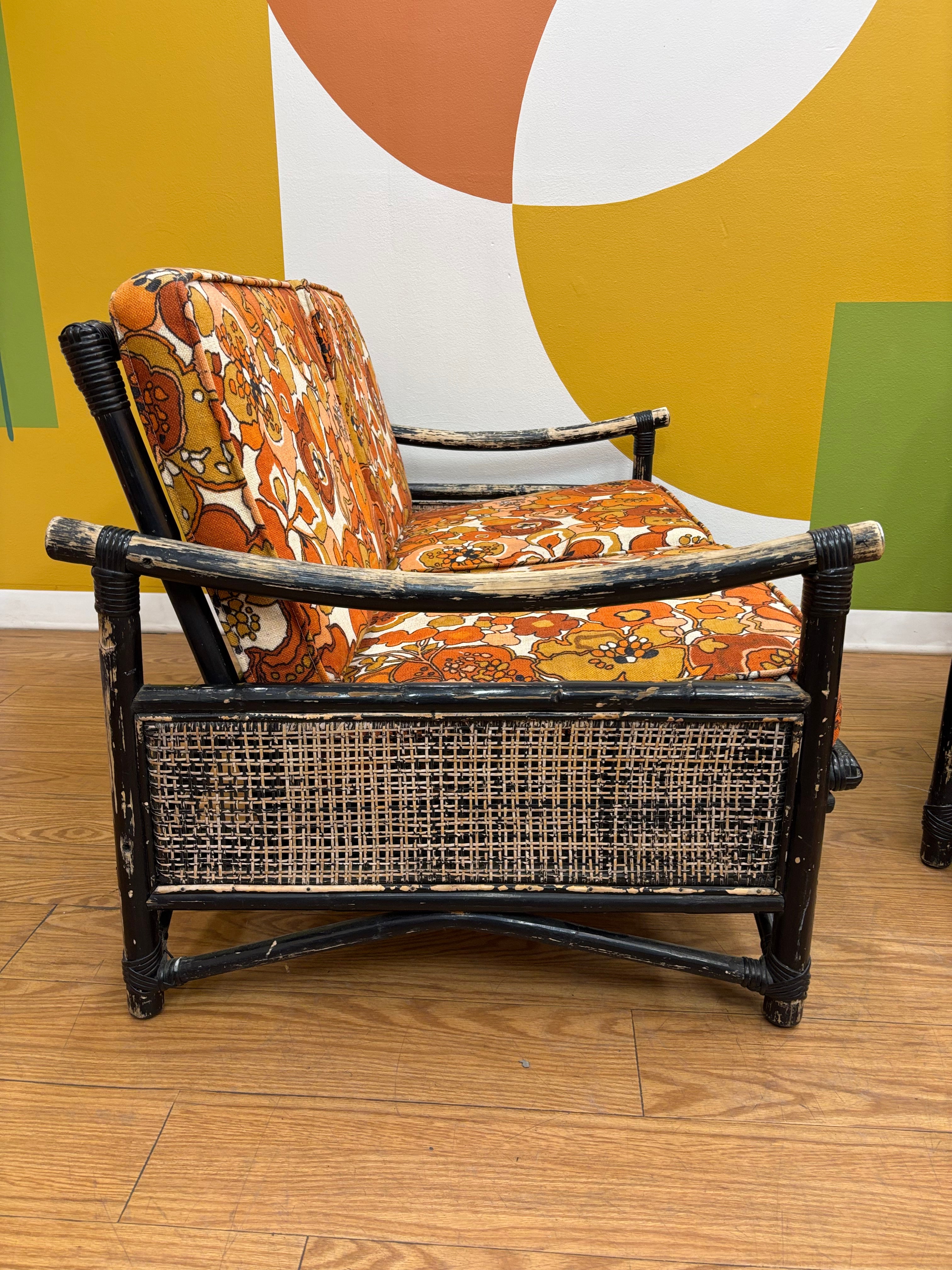 Rattan Loveseat & Matching Armchair