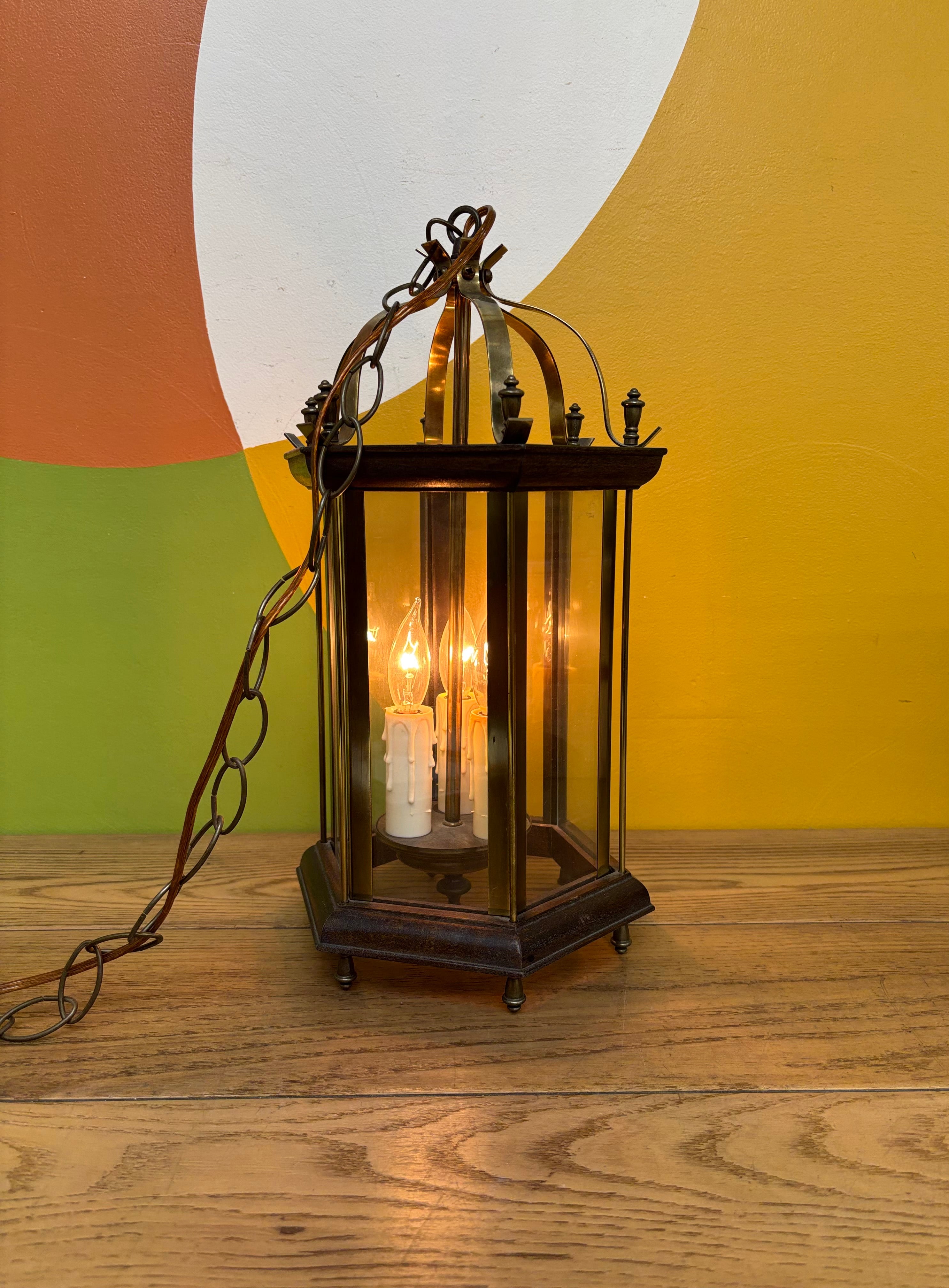 Glass Lantern Style Swag Lamp