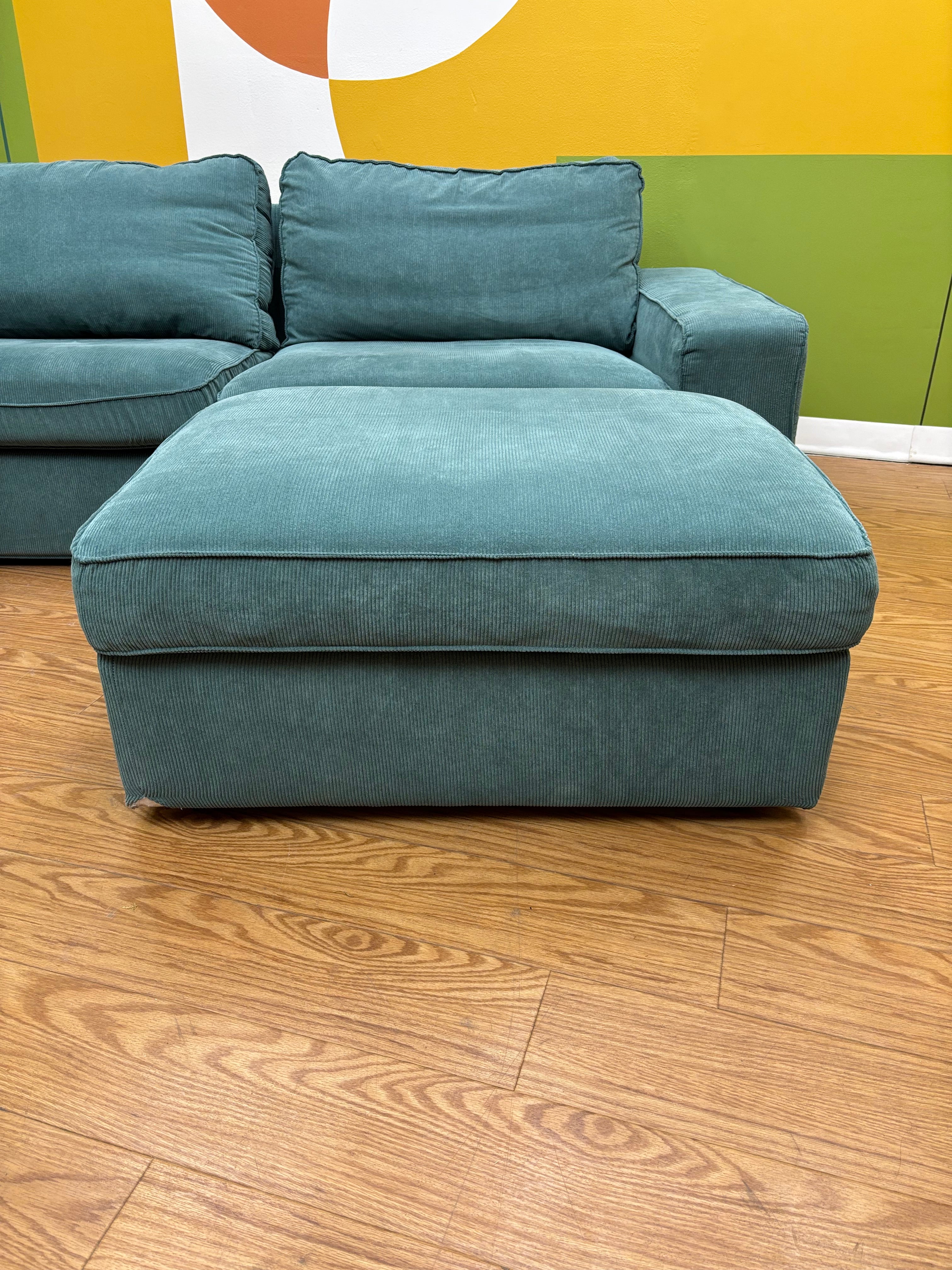 Teal Fabric Loveseat with Ottoman